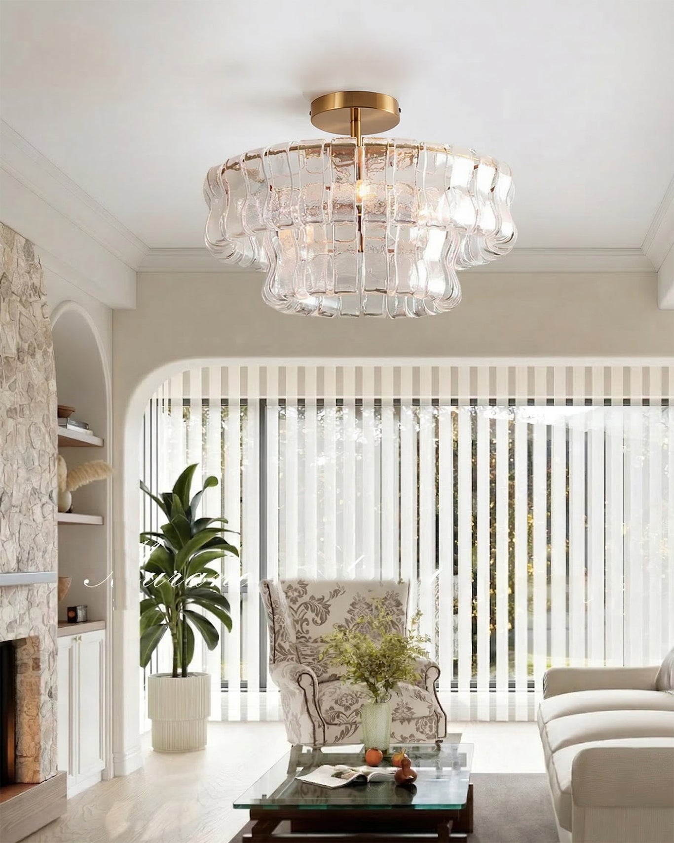 Ice-Textured Glass Round Flush Mount Ceiling Light