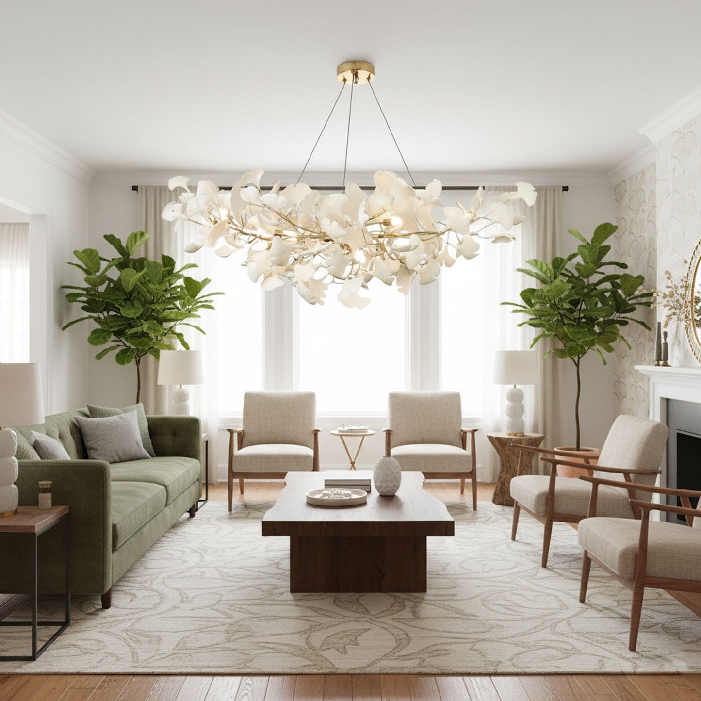 Ceramic Ginkgo Leaf Linear Chandelier
