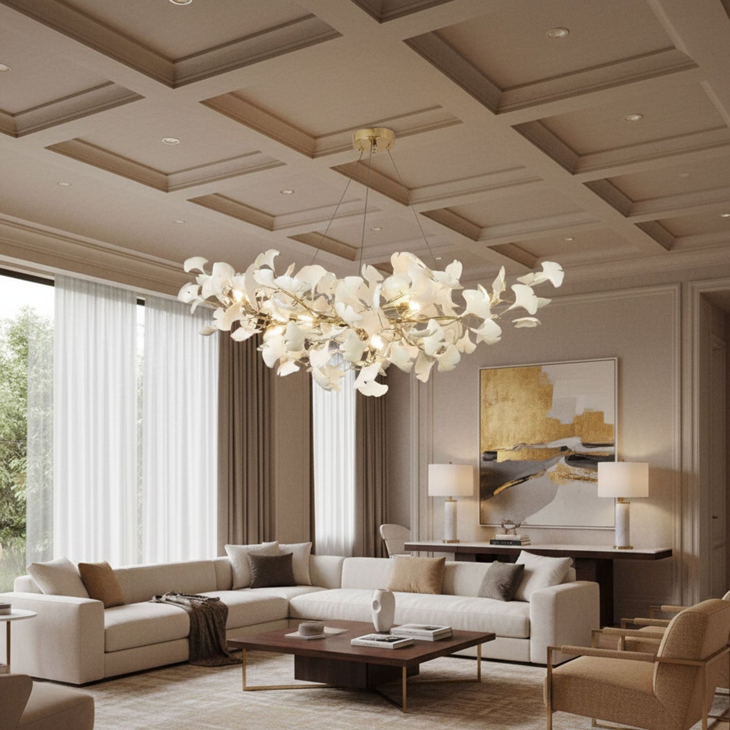 Ceramic Ginkgo Leaf Linear Chandelier