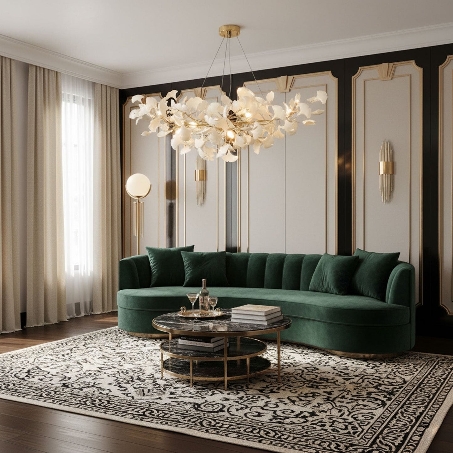 Ceramic Ginkgo Leaf Linear Chandelier