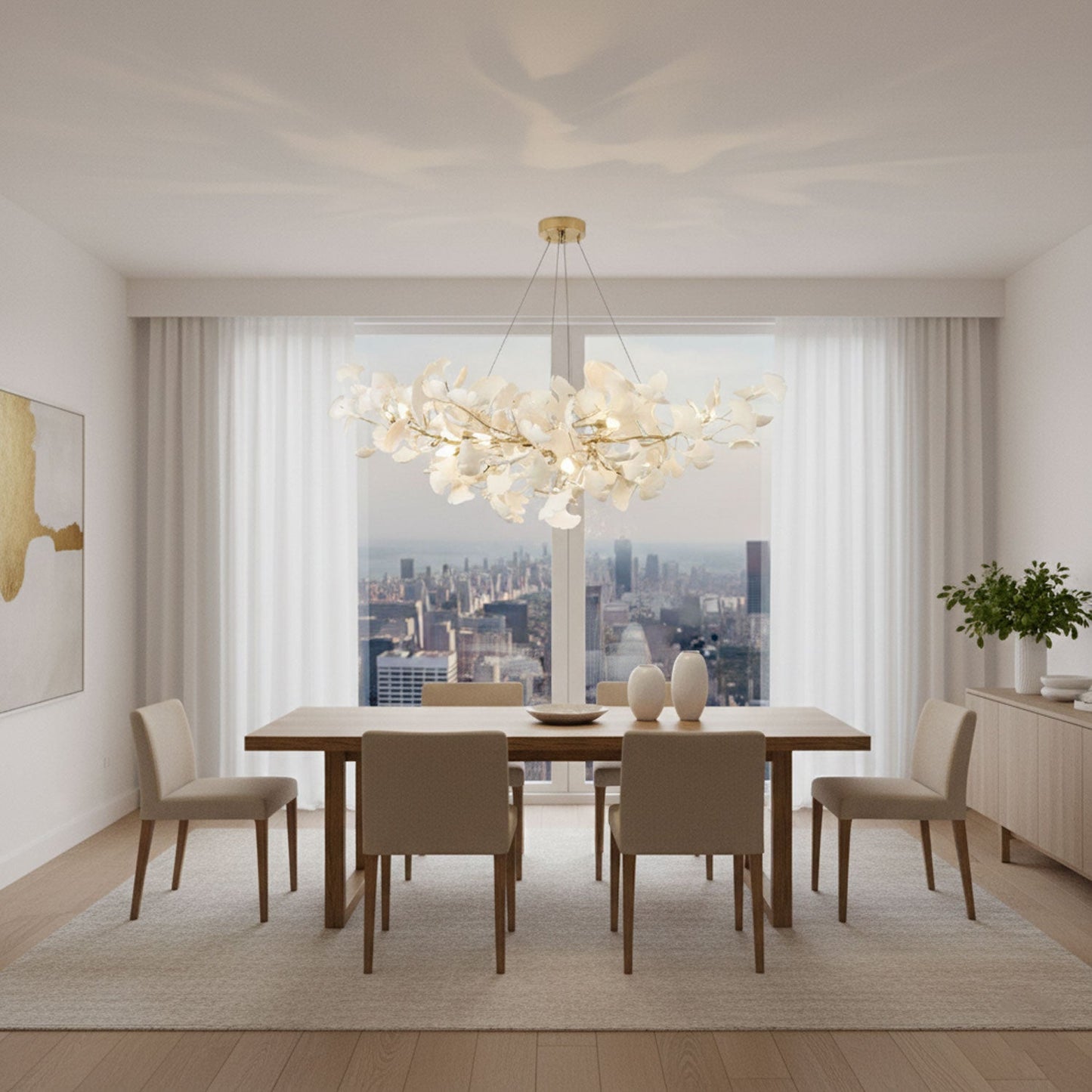 Ceramic Ginkgo Leaf Linear Chandelier