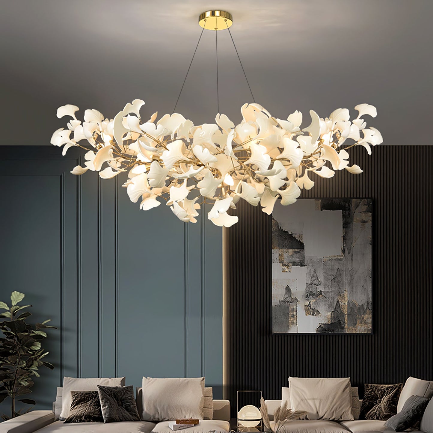 Ceramic Ginkgo Leaf Linear Chandelier