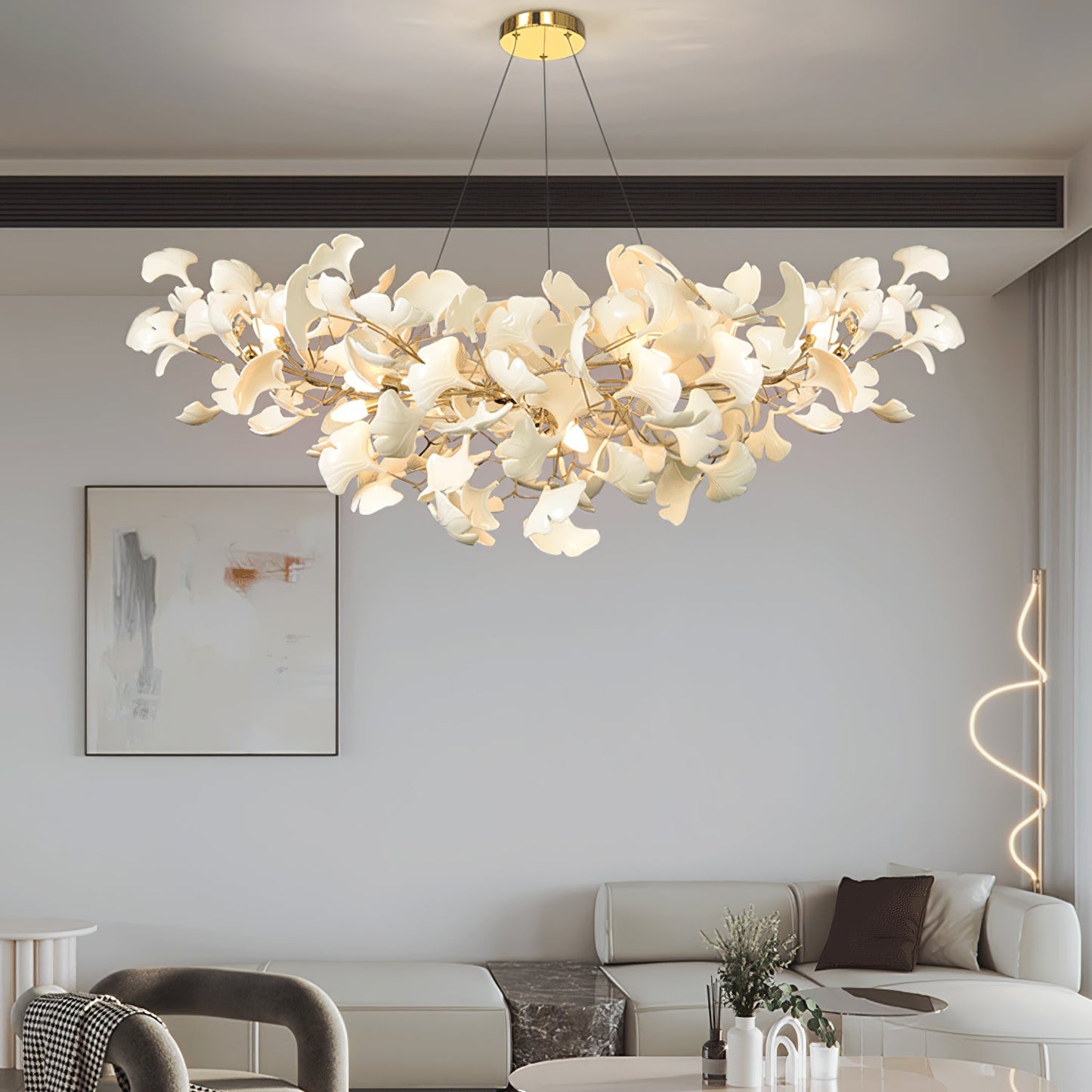 Ceramic Ginkgo Leaf Linear Chandelier