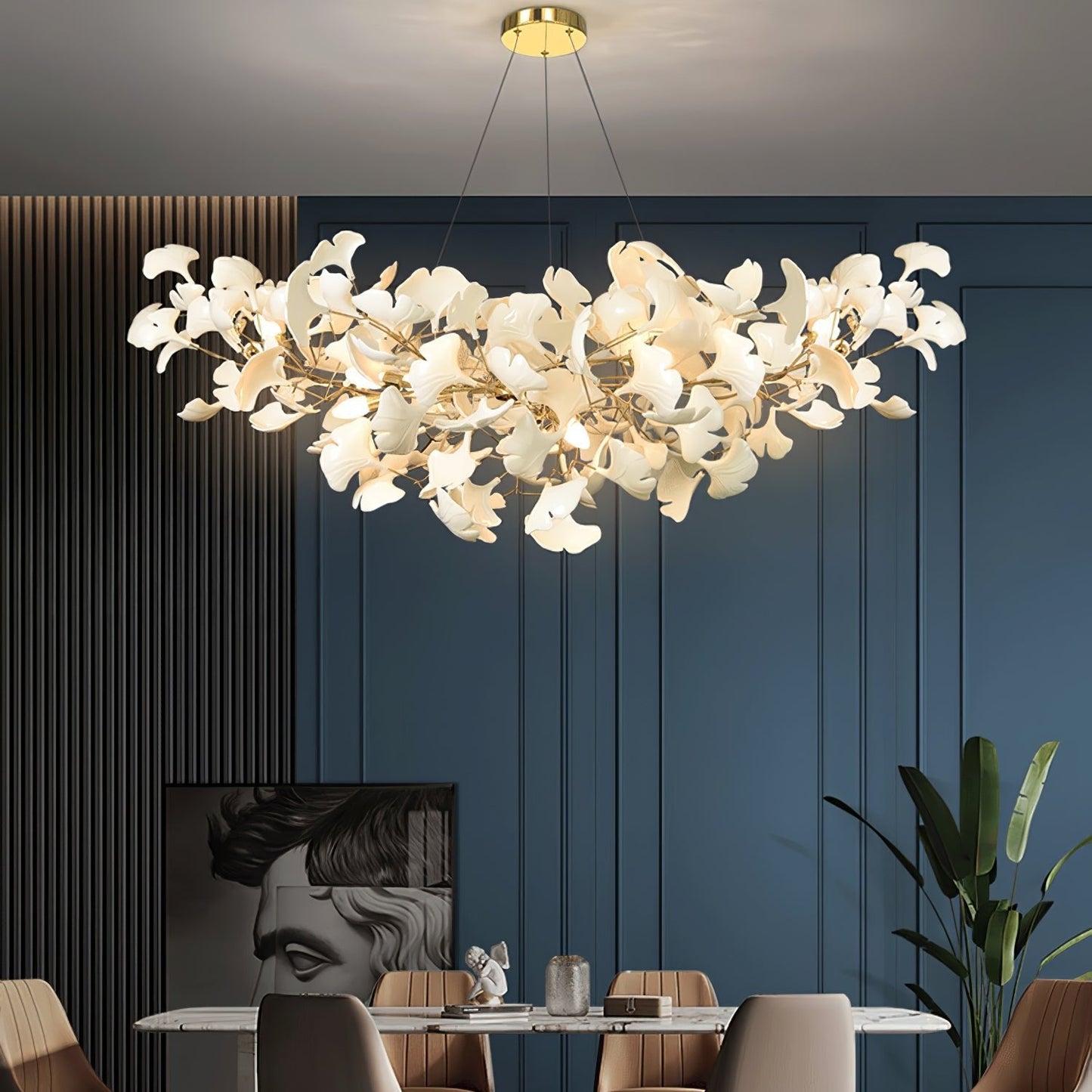 Ceramic Ginkgo Leaf Linear Chandelier