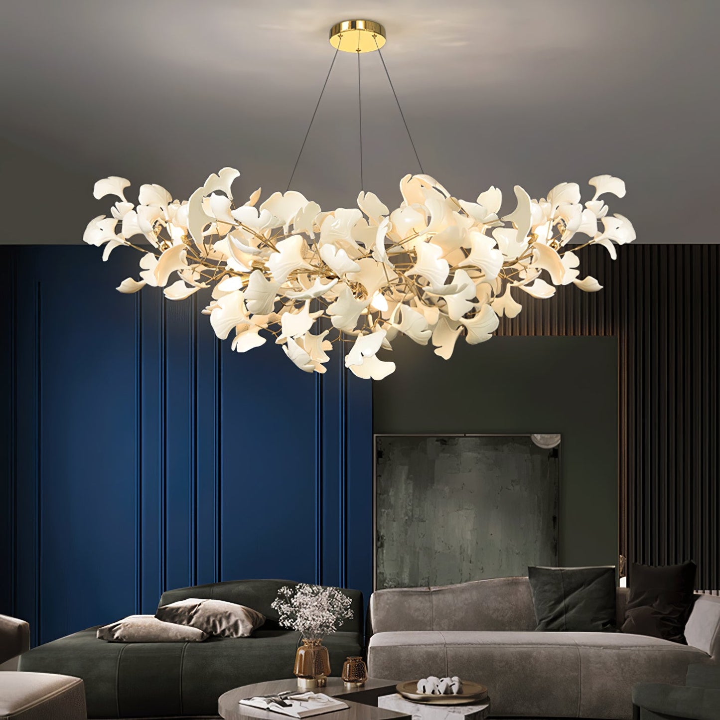 Ceramic Ginkgo Leaf Linear Chandelier
