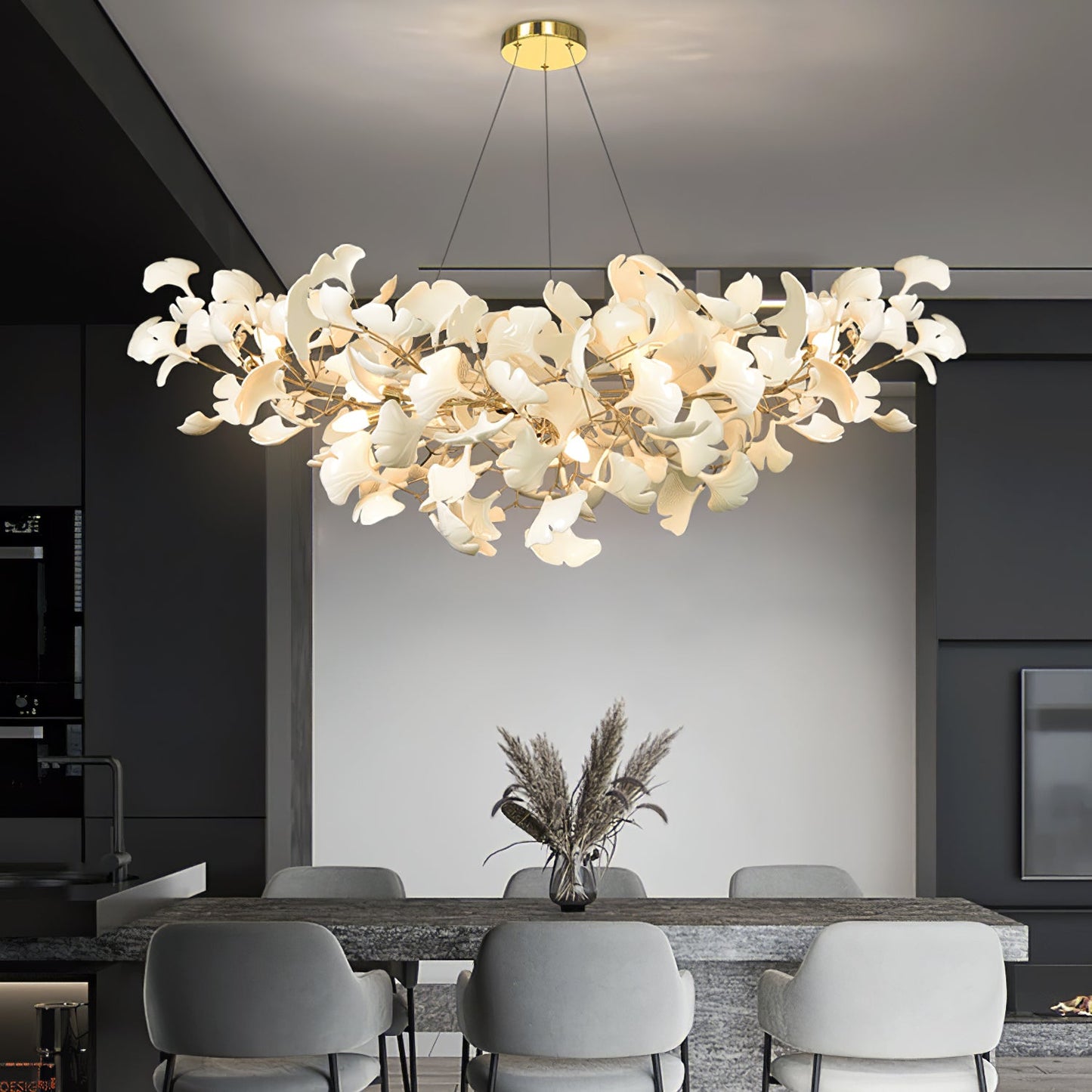 Ceramic Ginkgo Leaf Linear Chandelier