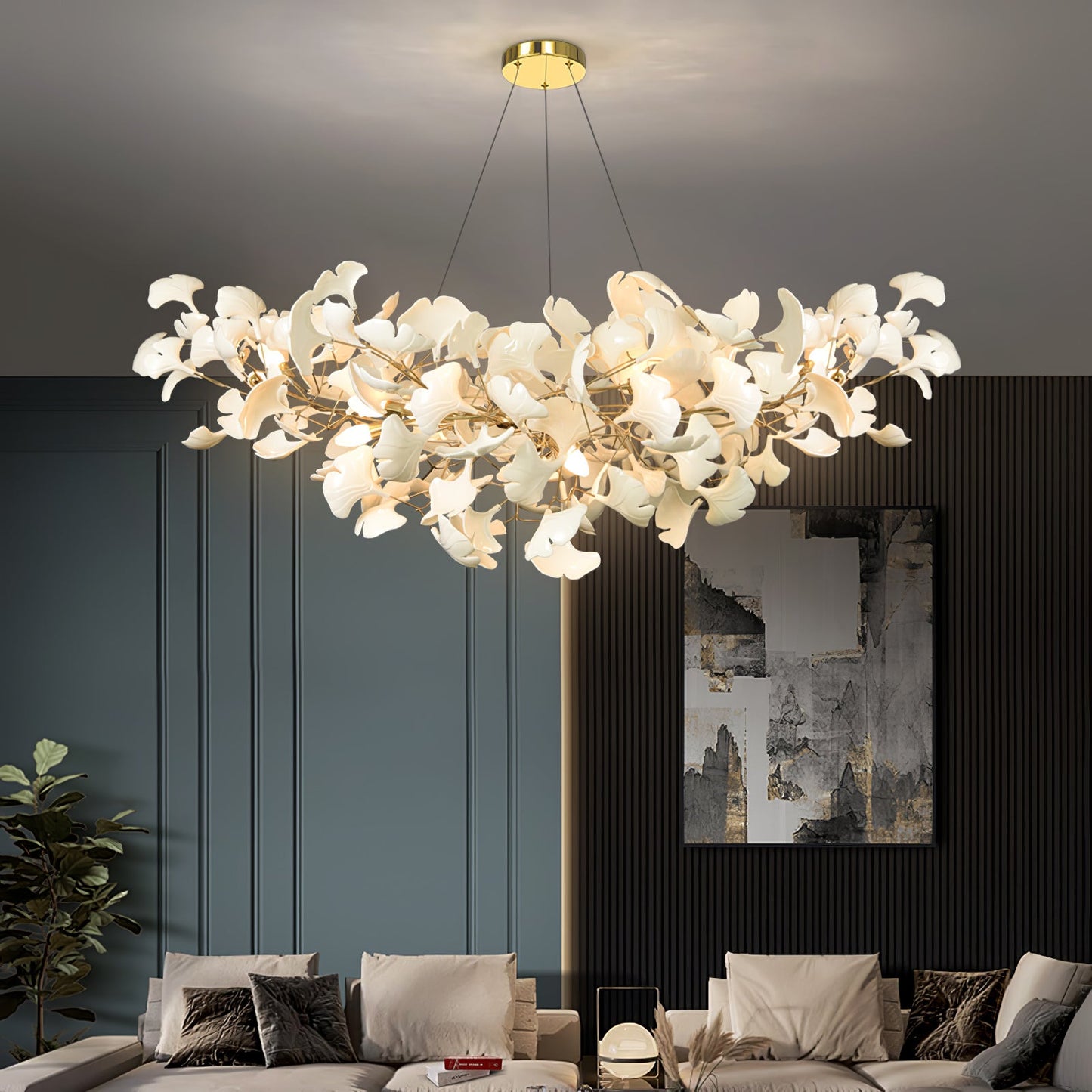 Ceramic Ginkgo Leaf Linear Chandelier