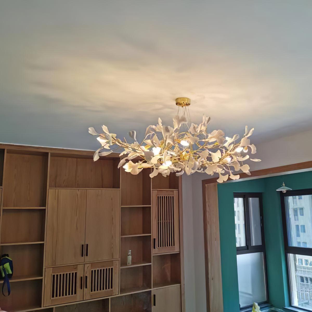 Ceramic Ginkgo Leaf Linear Chandelier