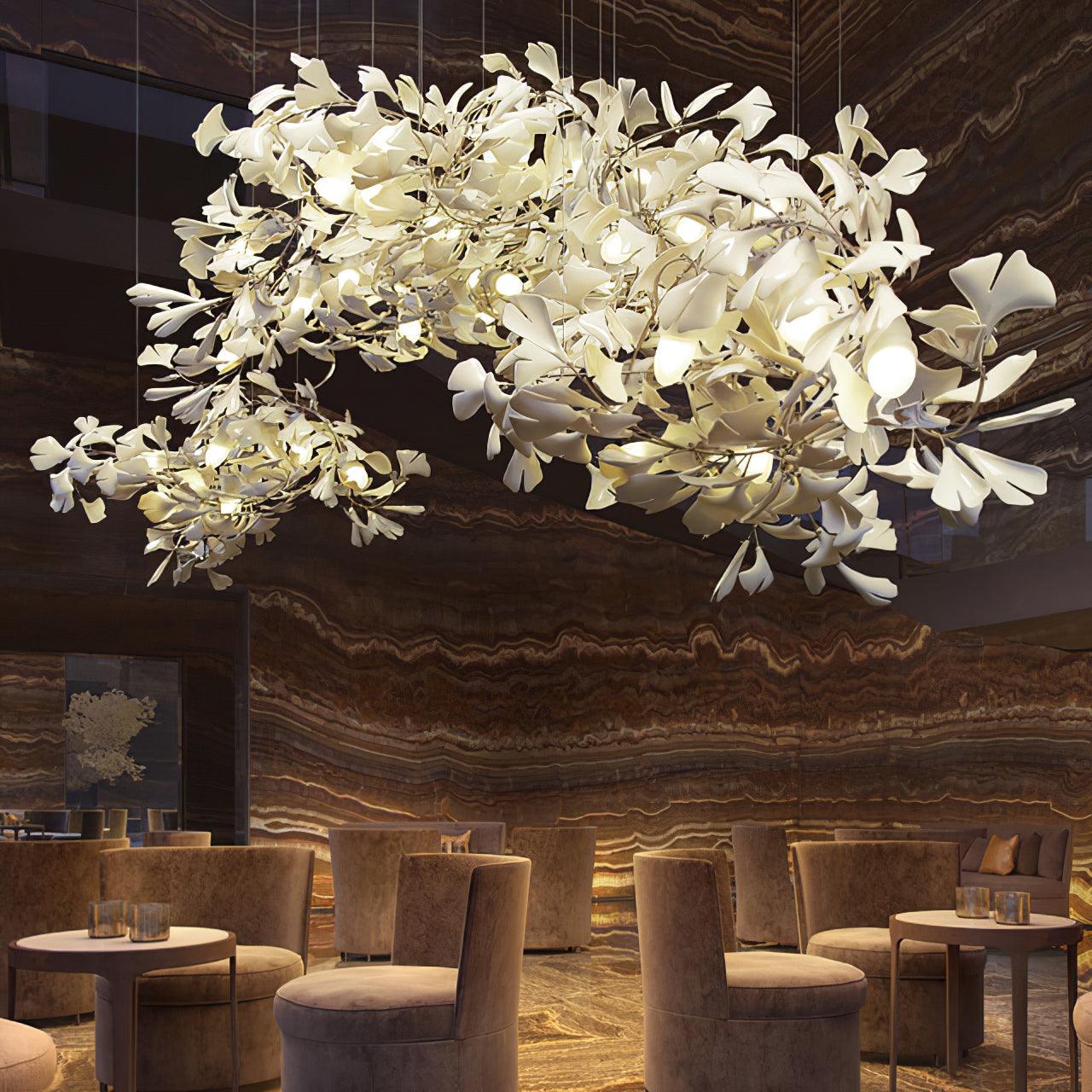 Ceramic Ginkgo Leaf Linear Chandelier