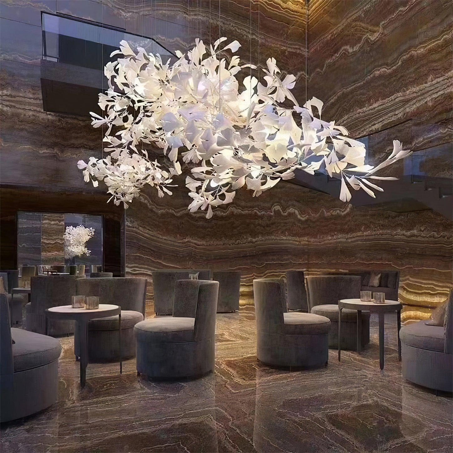 Ceramic Ginkgo Leaf Linear Chandelier