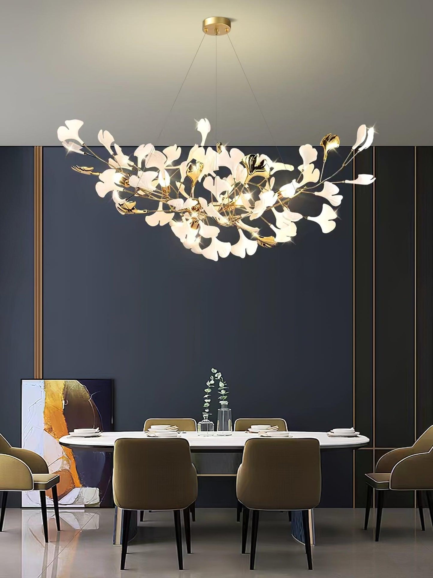 Ceramic Ginkgo Leaf Linear Chandelier