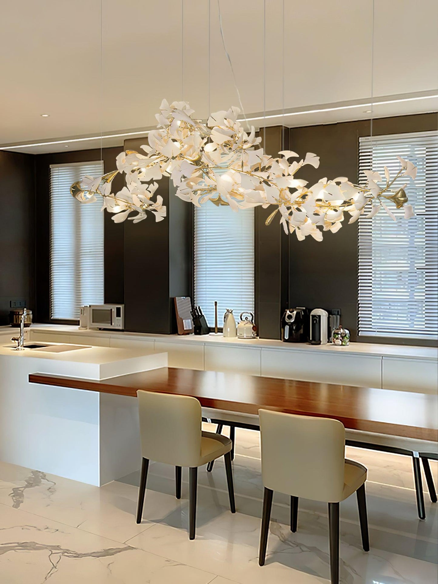 Ceramic Ginkgo Leaf Linear Chandelier