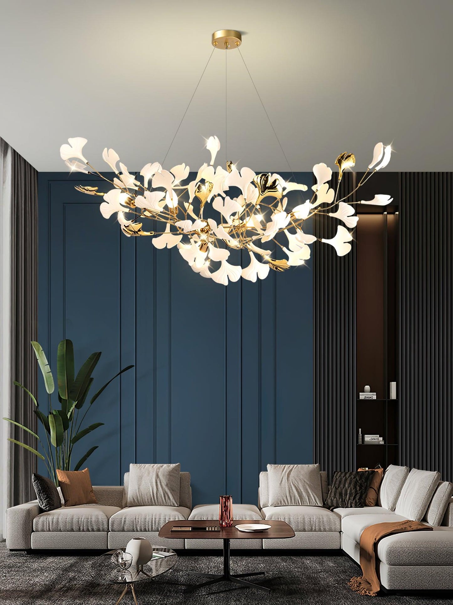 Ceramic Ginkgo Leaf Linear Chandelier