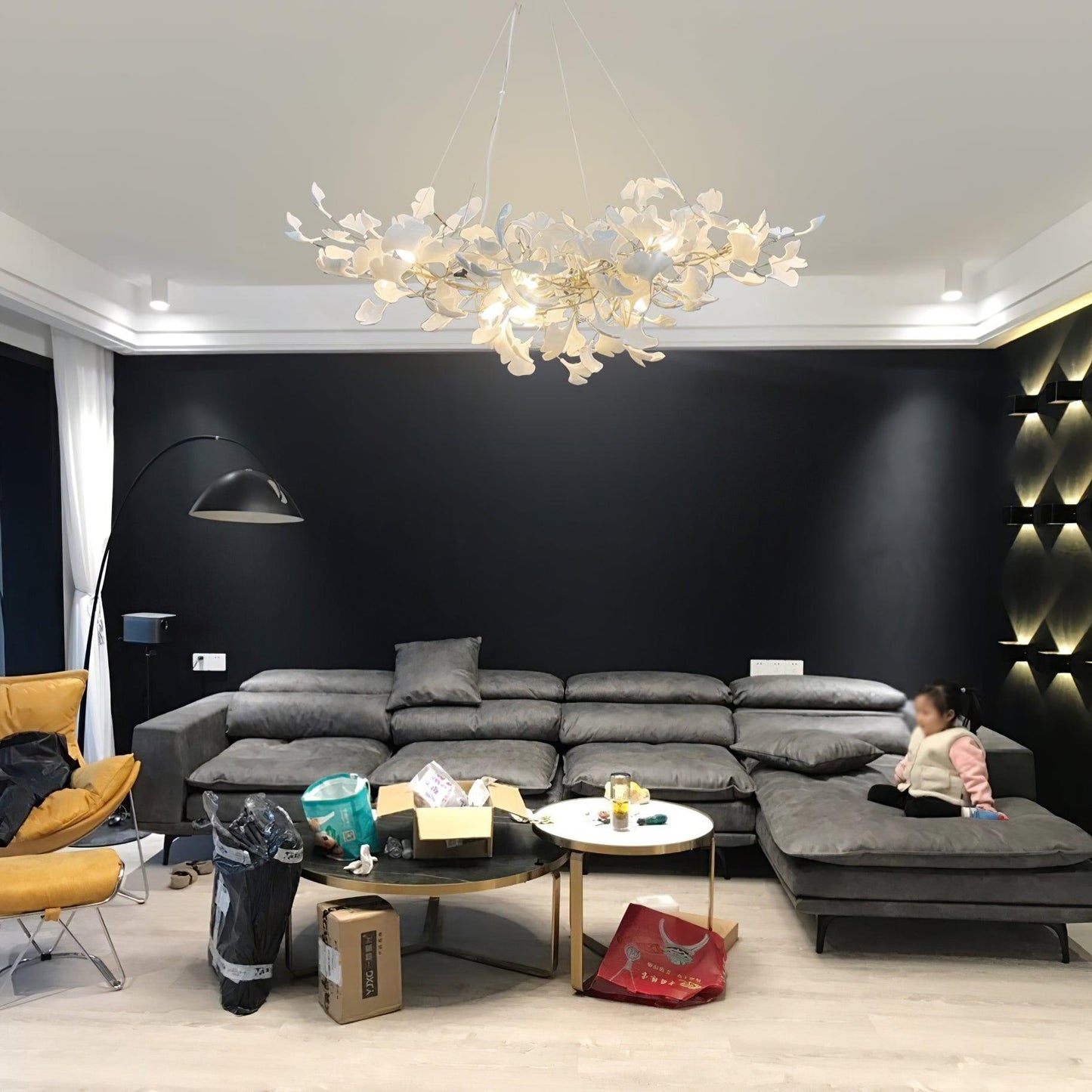 Ceramic Ginkgo Leaf Linear Chandelier