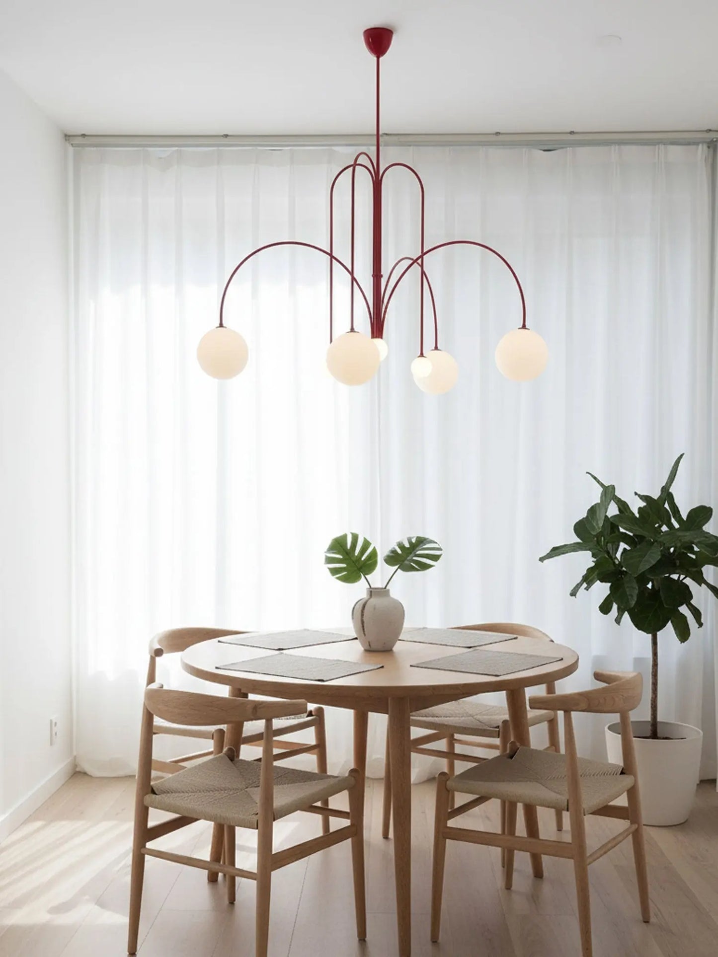 Branching Arc Sputnik Chandelier — Nordic Art Deco Pendant Light with Milk Glass Globes for Dining Room, Living Room, Restaurant and Cafe, Black Gold and Red Multi-Head Ceiling Light Erbstuk