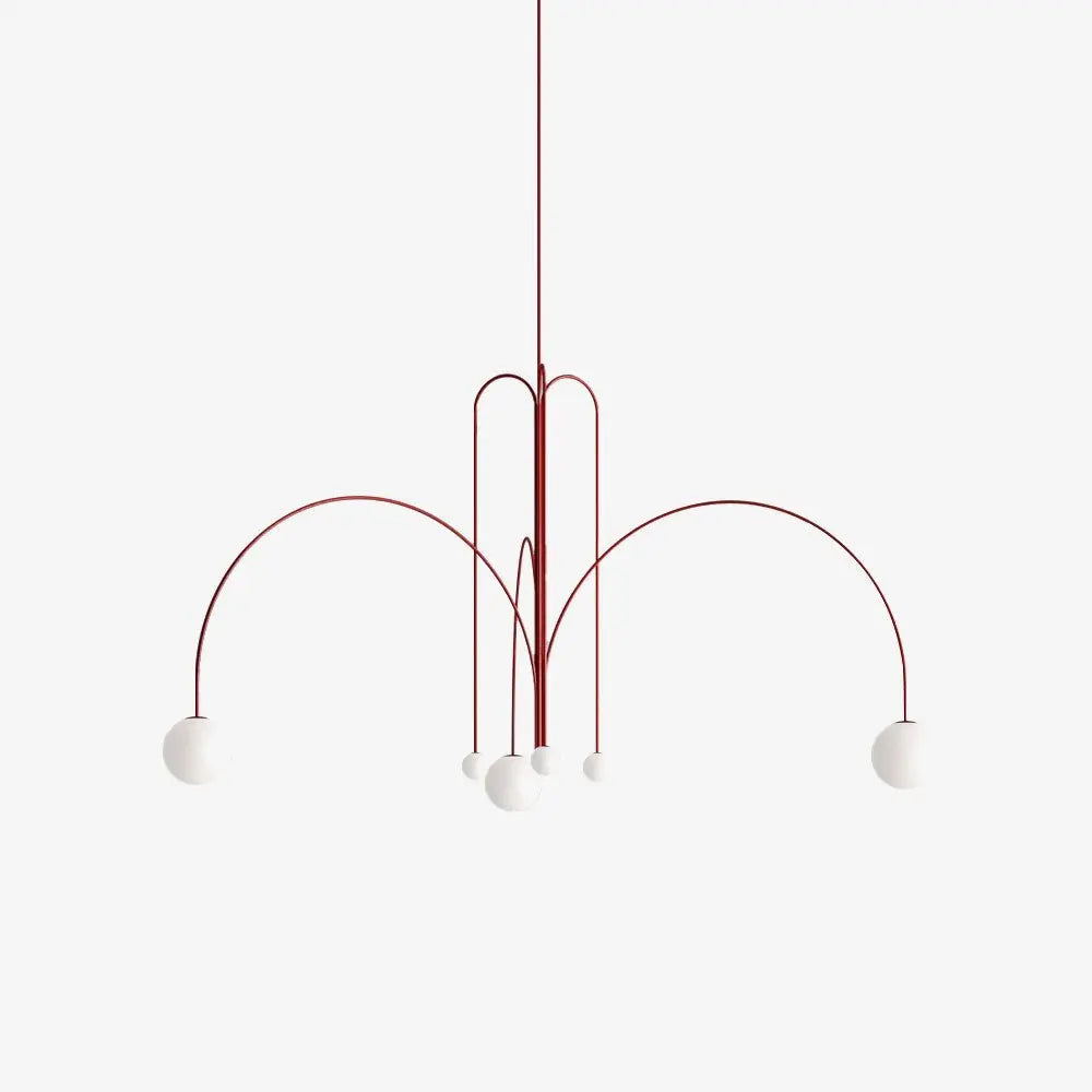 Branching Arc Sputnik Chandelier — Nordic Art Deco Pendant Light with Milk Glass Globes for Dining Room, Living Room, Restaurant and Cafe, Black Gold and Red Multi-Head Ceiling Light Erbstuk