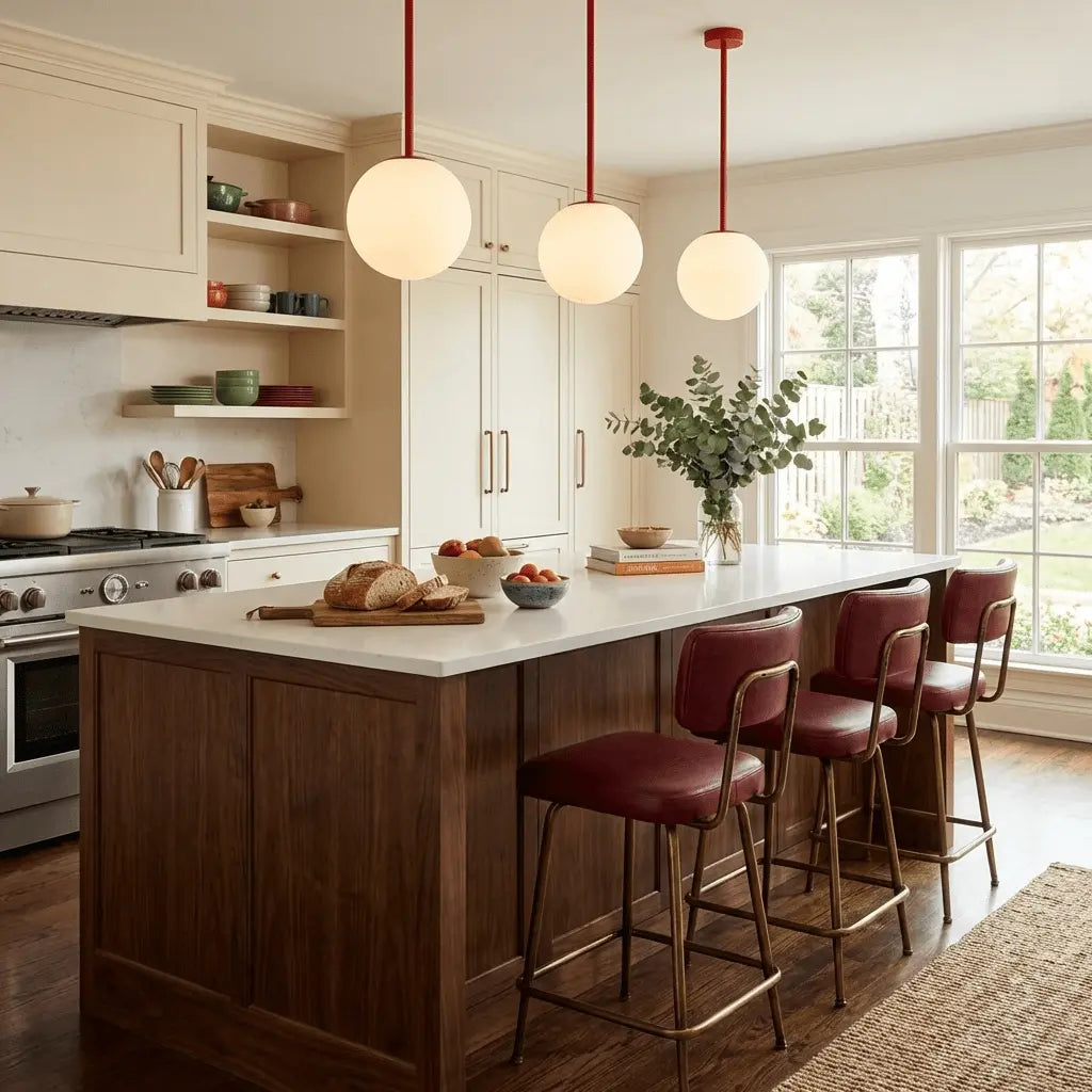 Branching Arc Sputnik Chandelier — Nordic Art Deco Pendant Light with Milk Glass Globes for Dining Room, Living Room, Restaurant and Cafe, Black Gold and Red Multi-Head Ceiling Light Erbstuk