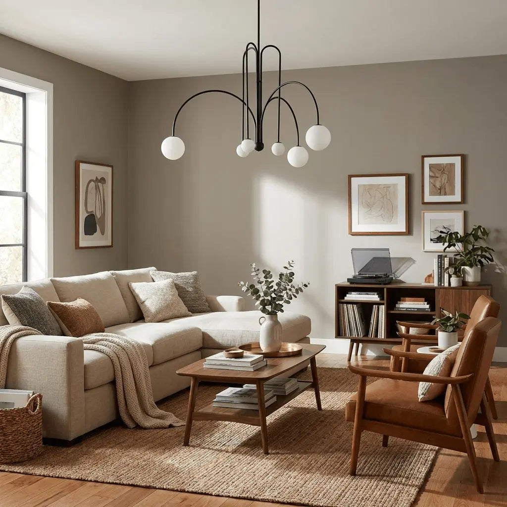 Branching Arc Sputnik Chandelier — Nordic Art Deco Pendant Light with Milk Glass Globes for Dining Room, Living Room, Restaurant and Cafe, Black Gold and Red Multi-Head Ceiling Light Erbstuk