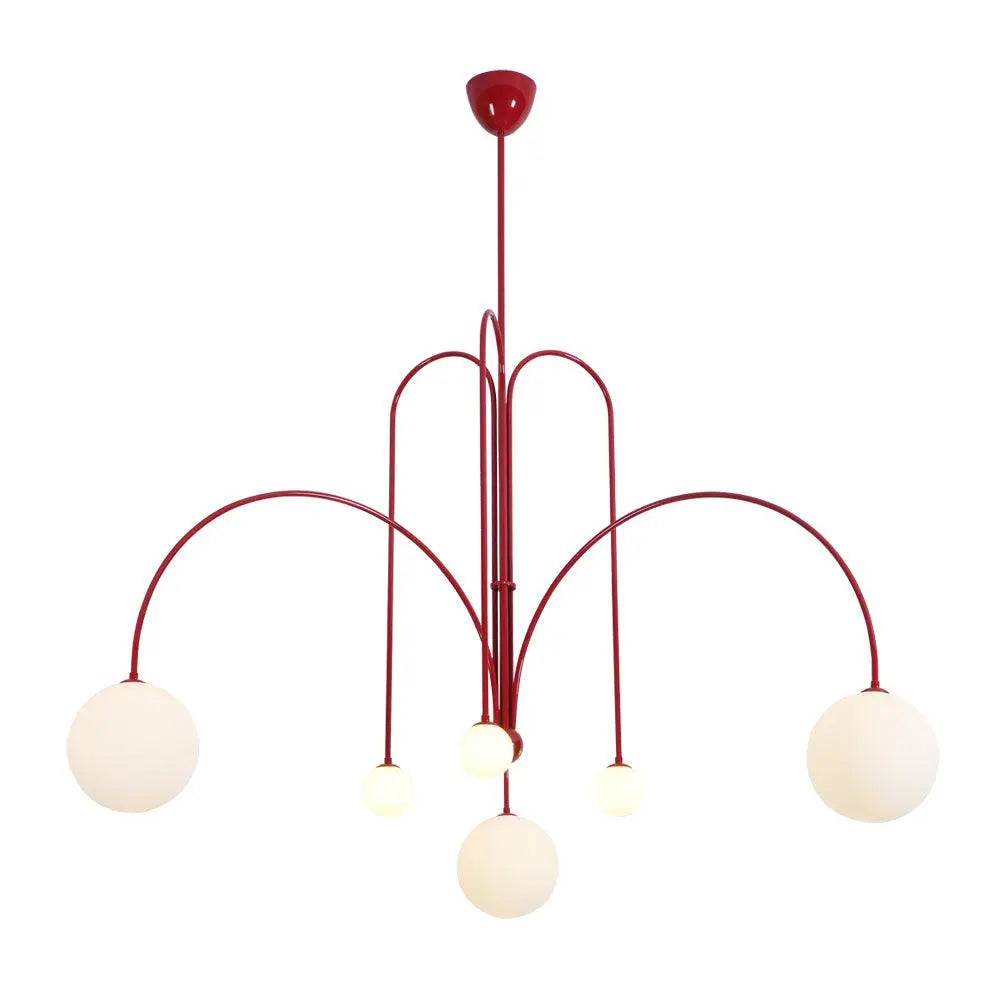 Branching Arc Sputnik Chandelier — Nordic Art Deco Pendant Light with Milk Glass Globes for Dining Room, Living Room, Restaurant and Cafe, Black Gold and Red Multi-Head Ceiling Light Erbstuk