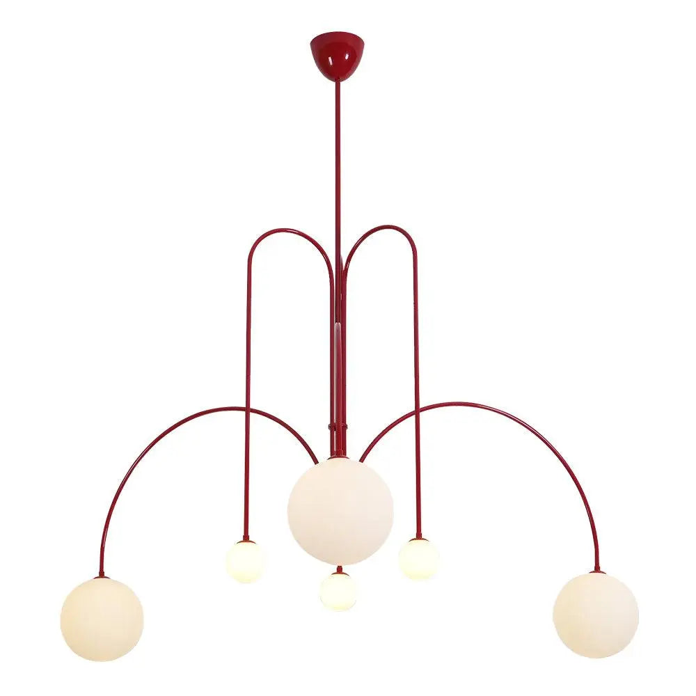 Branching Arc Sputnik Chandelier — Nordic Art Deco Pendant Light with Milk Glass Globes for Dining Room, Living Room, Restaurant and Cafe, Black Gold and Red Multi-Head Ceiling Light Erbstuk
