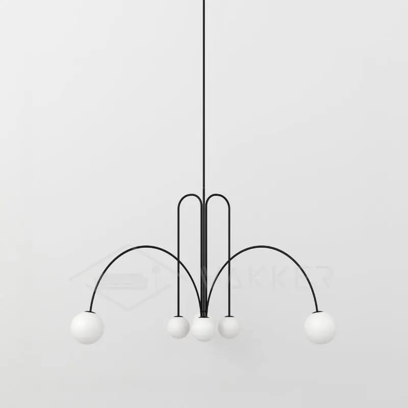 Branching Arc Sputnik Chandelier — Nordic Art Deco Pendant Light with Milk Glass Globes for Dining Room, Living Room, Restaurant and Cafe, Black Gold and Red Multi-Head Ceiling Light Erbstuk