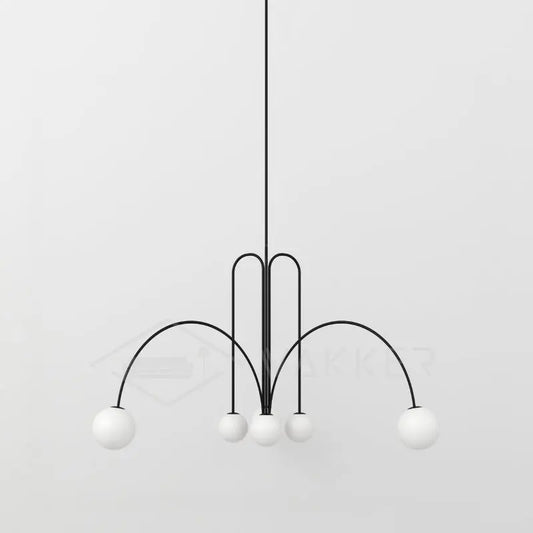 Branching Arc Sputnik Chandelier — Nordic Art Deco Pendant Light with Milk Glass Globes for Dining Room, Living Room, Restaurant and Cafe, Black Gold and Red Multi-Head Ceiling Light Erbstuk