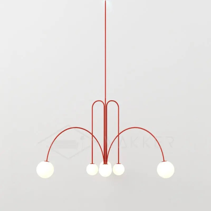 Branching Arc Sputnik Chandelier — Nordic Art Deco Pendant Light with Milk Glass Globes for Dining Room, Living Room, Restaurant and Cafe, Black Gold and Red Multi-Head Ceiling Light Erbstuk