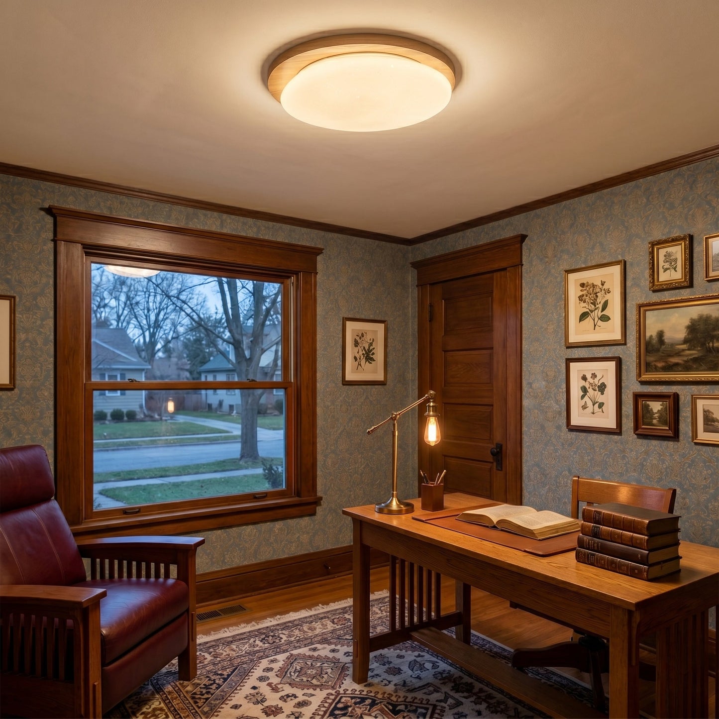 Oval Wood Frame LED Flush Mount Ceiling Light