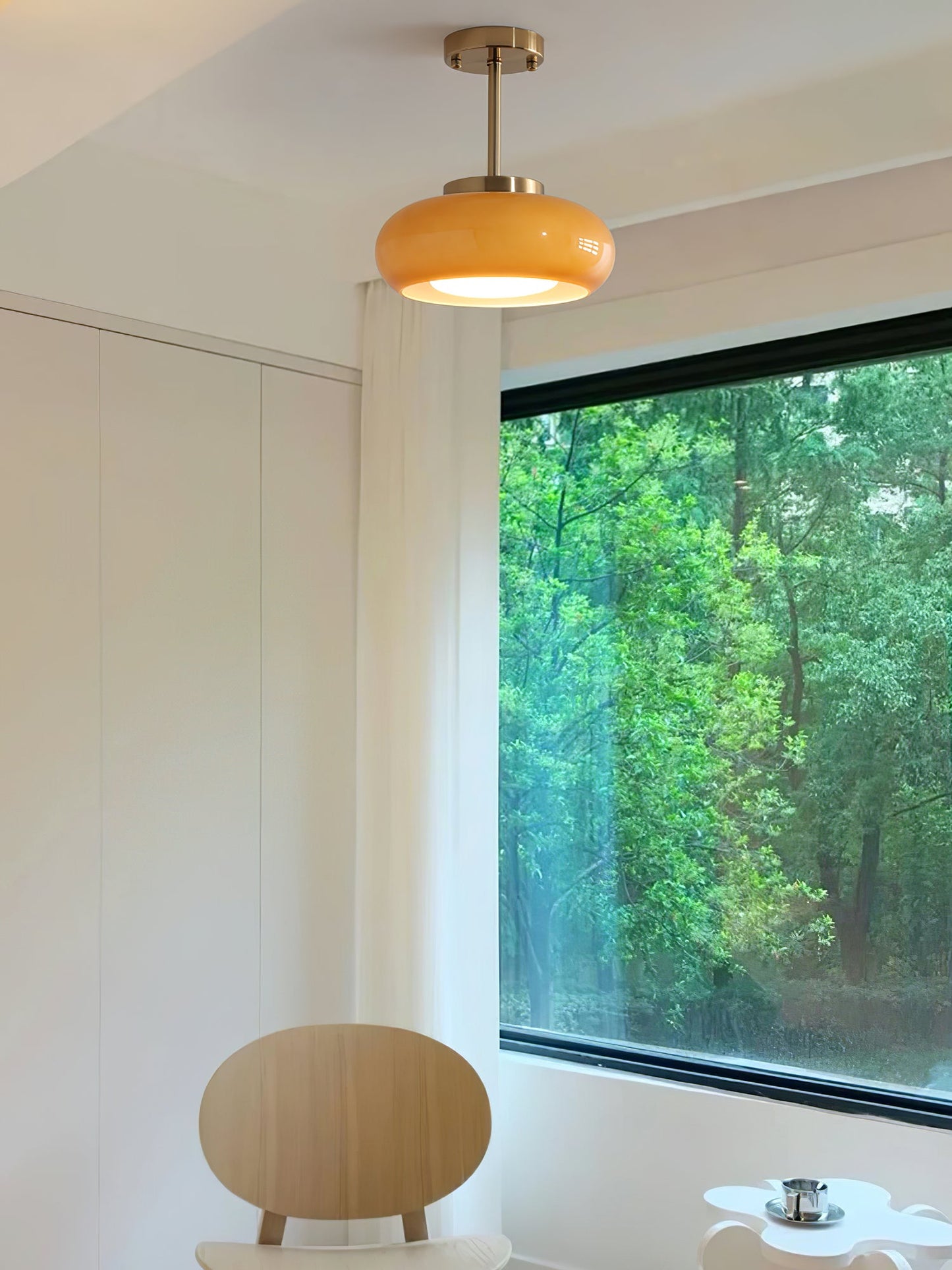 Space-Age Saucer Semi-Flush Ceiling Light — Brass or Chrome