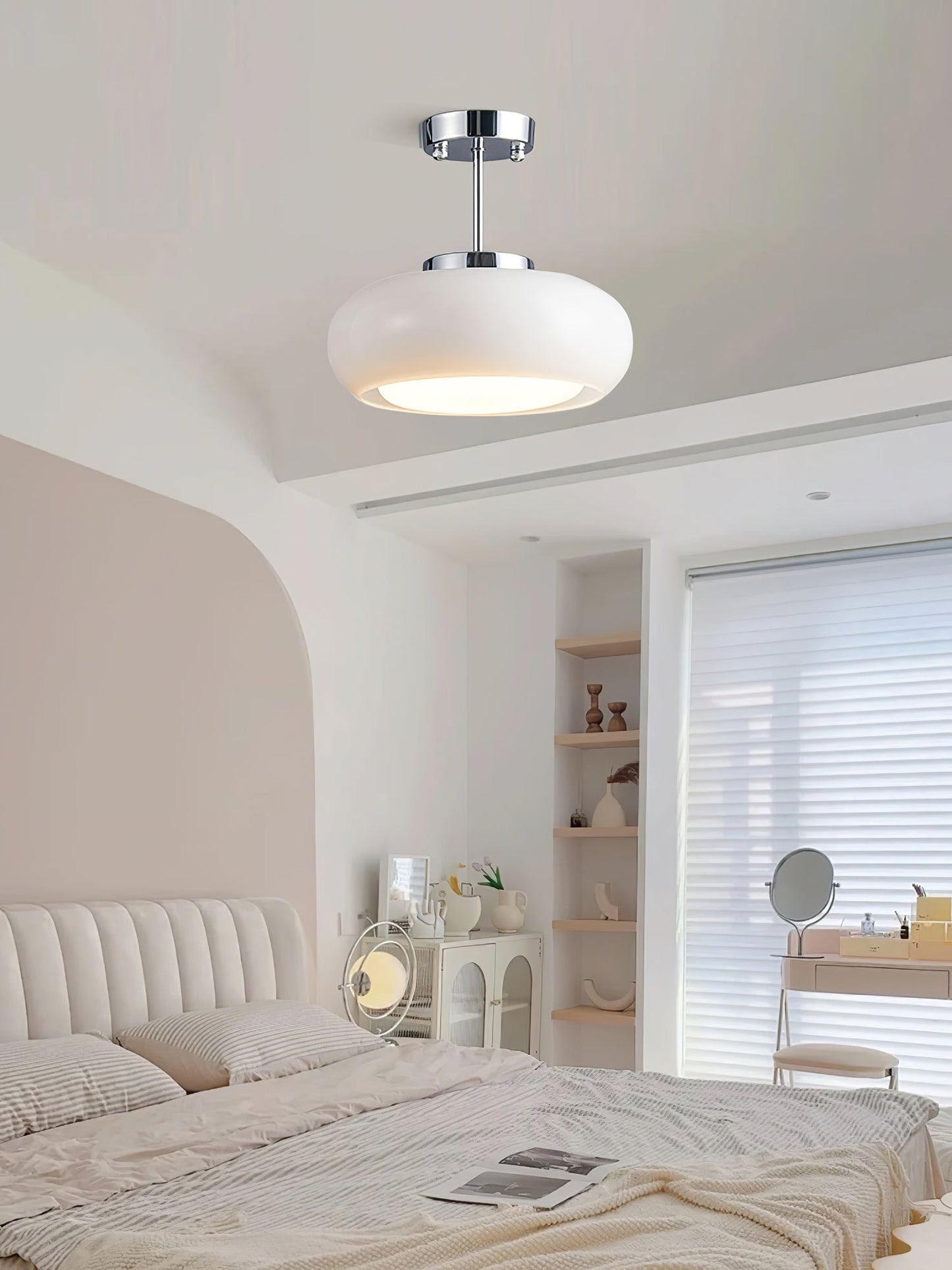 Space-Age Saucer Semi-Flush Ceiling Light — Brass or Chrome