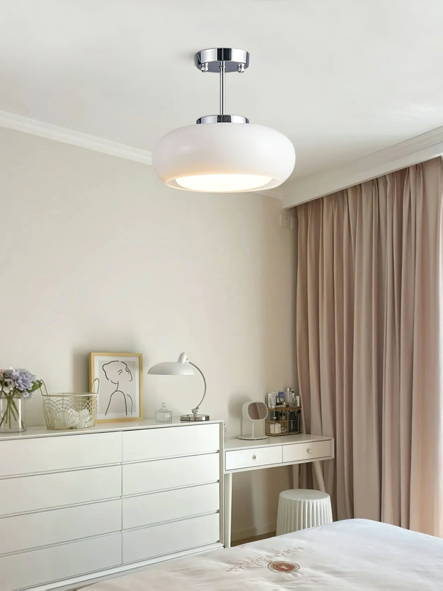 Space-Age Saucer Semi-Flush Ceiling Light — Brass or Chrome