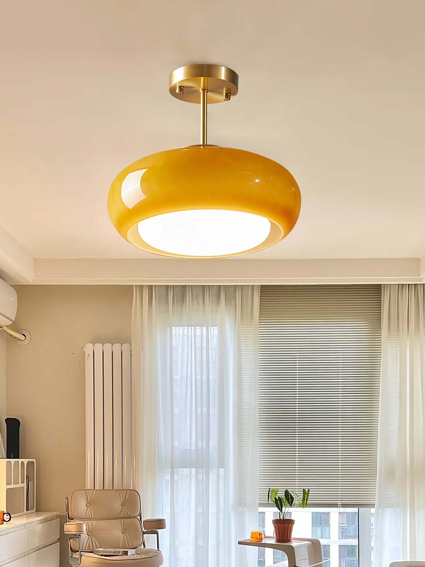 Space-Age Saucer Semi-Flush Ceiling Light — Brass or Chrome