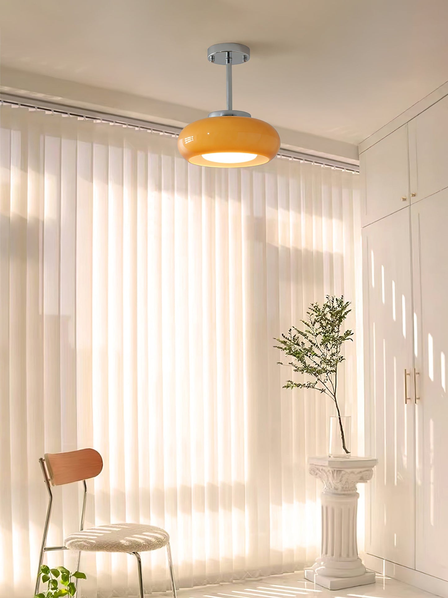 Space-Age Saucer Semi-Flush Ceiling Light — Brass or Chrome