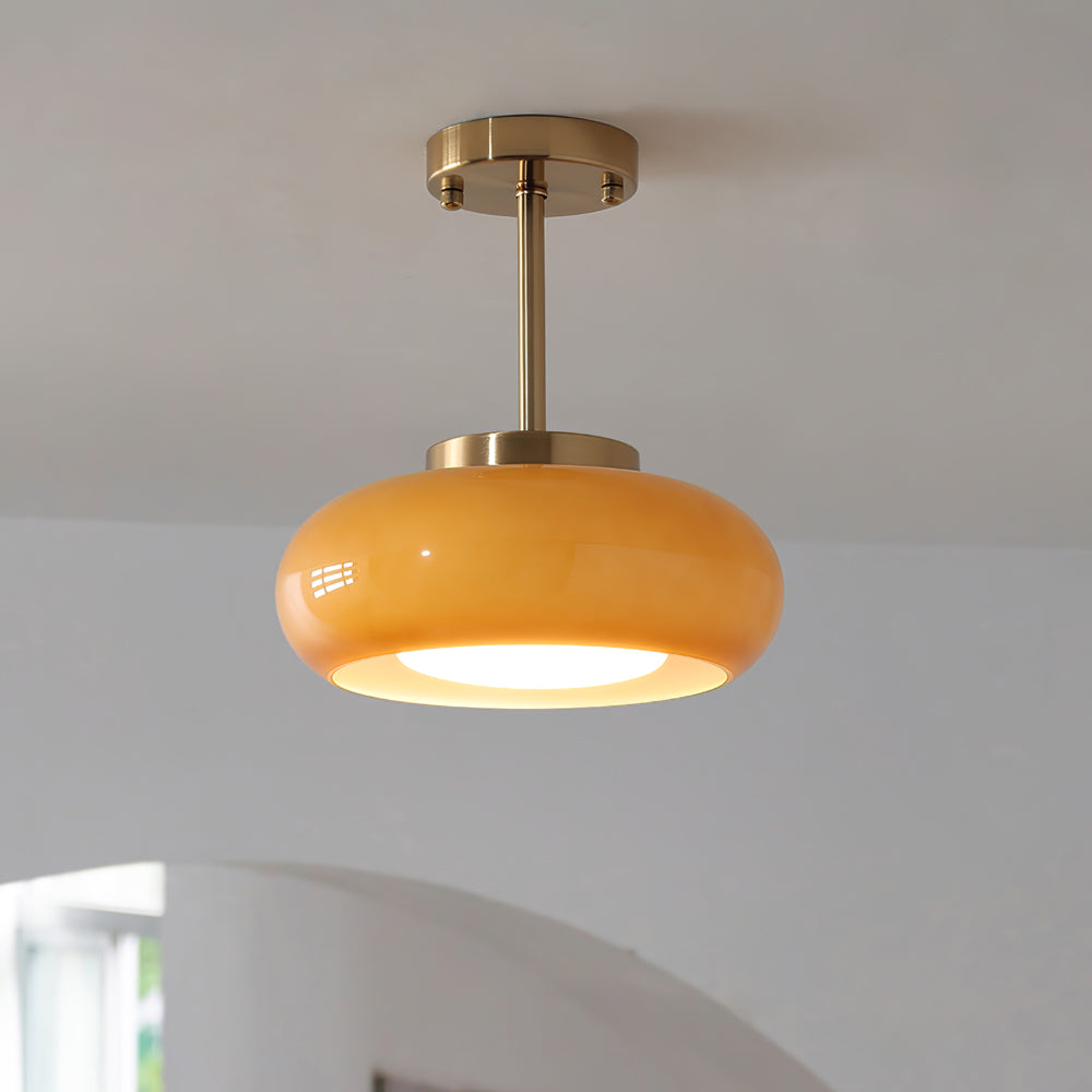 Space-Age Saucer Semi-Flush Ceiling Light — Brass or Chrome