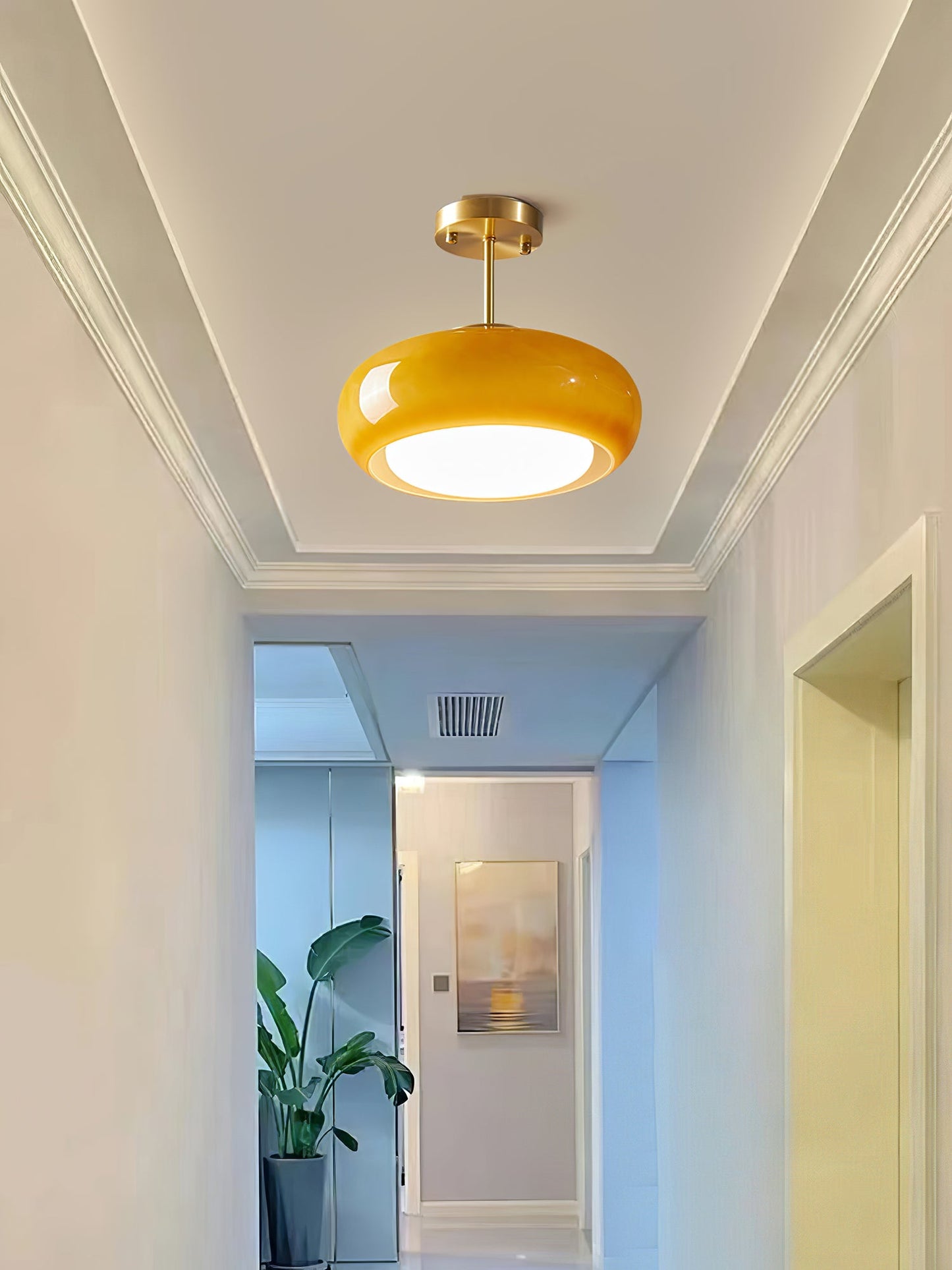 Space-Age Saucer Semi-Flush Ceiling Light — Brass or Chrome