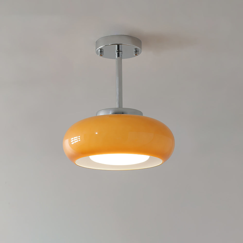 Space-Age Saucer Semi-Flush Ceiling Light — Brass or Chrome