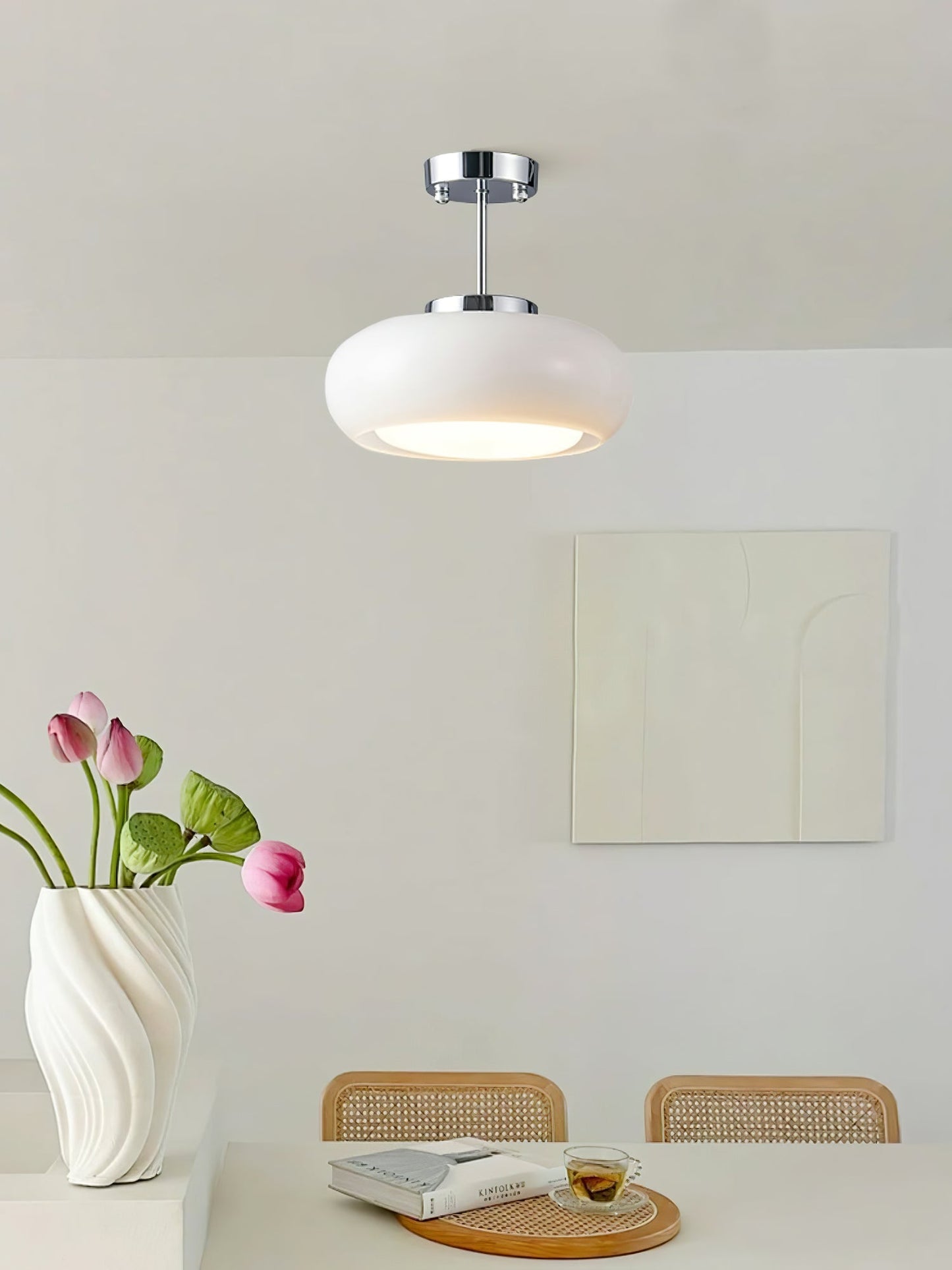 Space-Age Saucer Semi-Flush Ceiling Light — Brass or Chrome