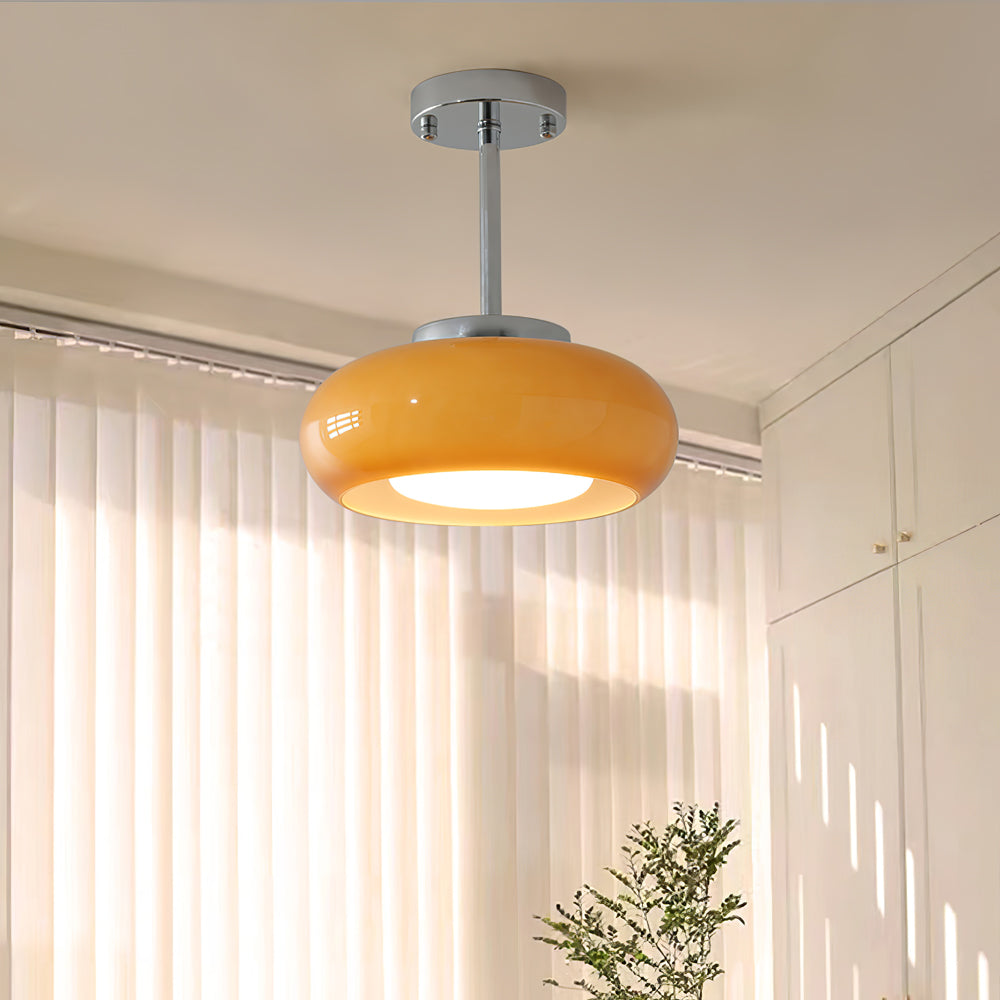 Space-Age Saucer Semi-Flush Ceiling Light — Brass or Chrome
