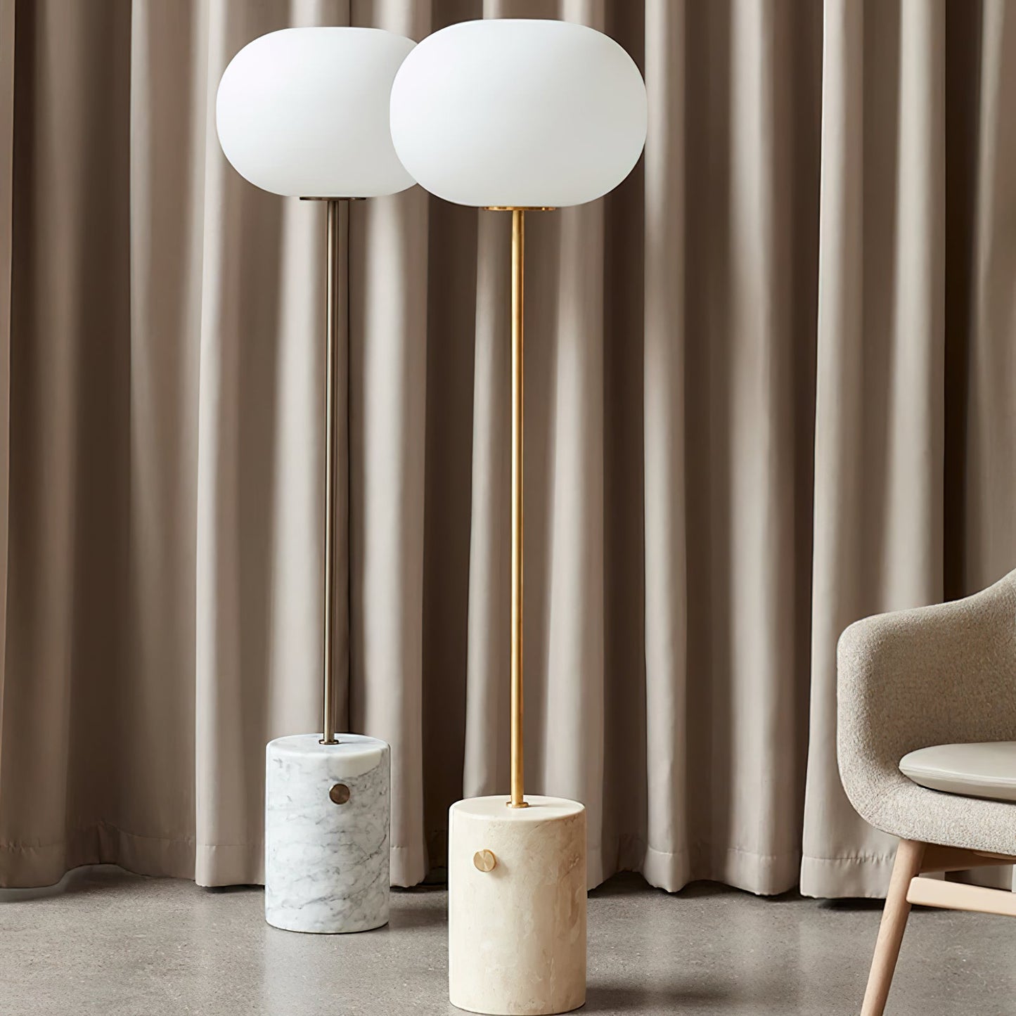 Stone and Brass Column Floor Lamp