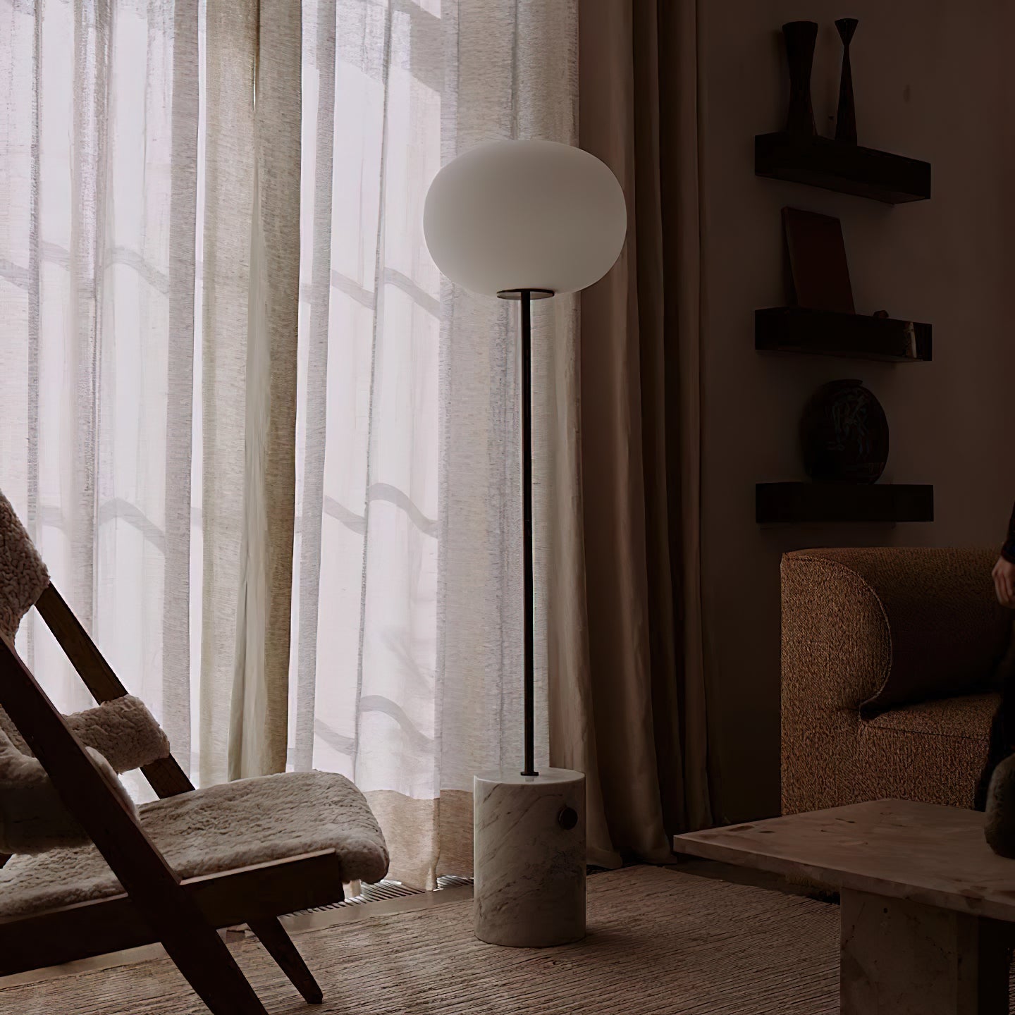 Stone and Brass Column Floor Lamp