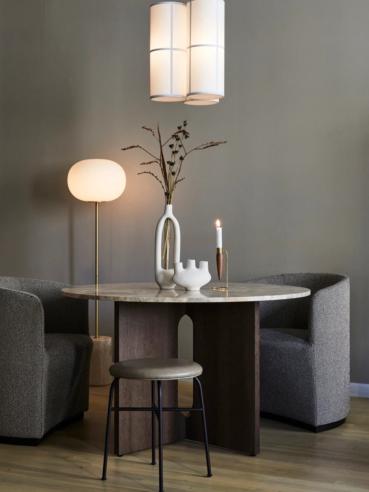 Stone and Brass Column Floor Lamp