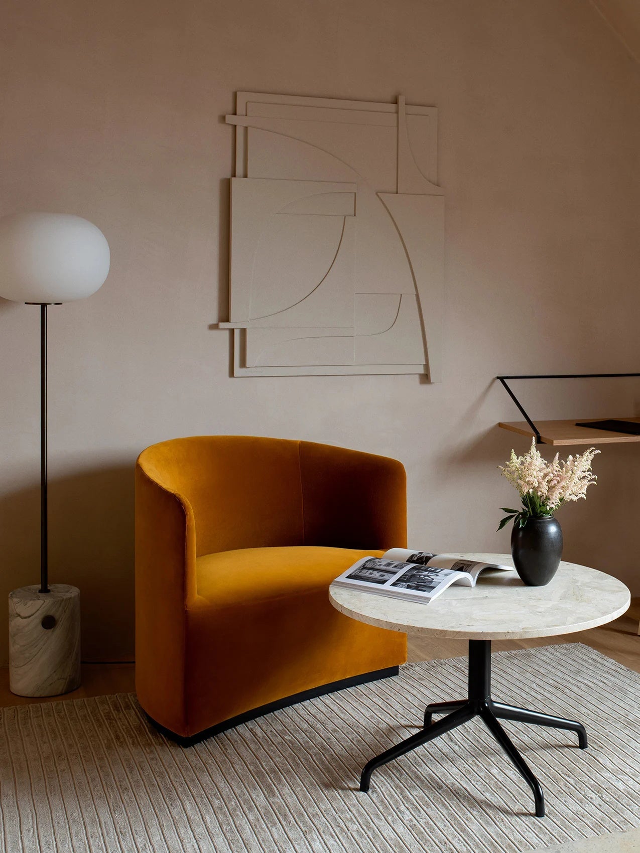 Stone and Brass Column Floor Lamp