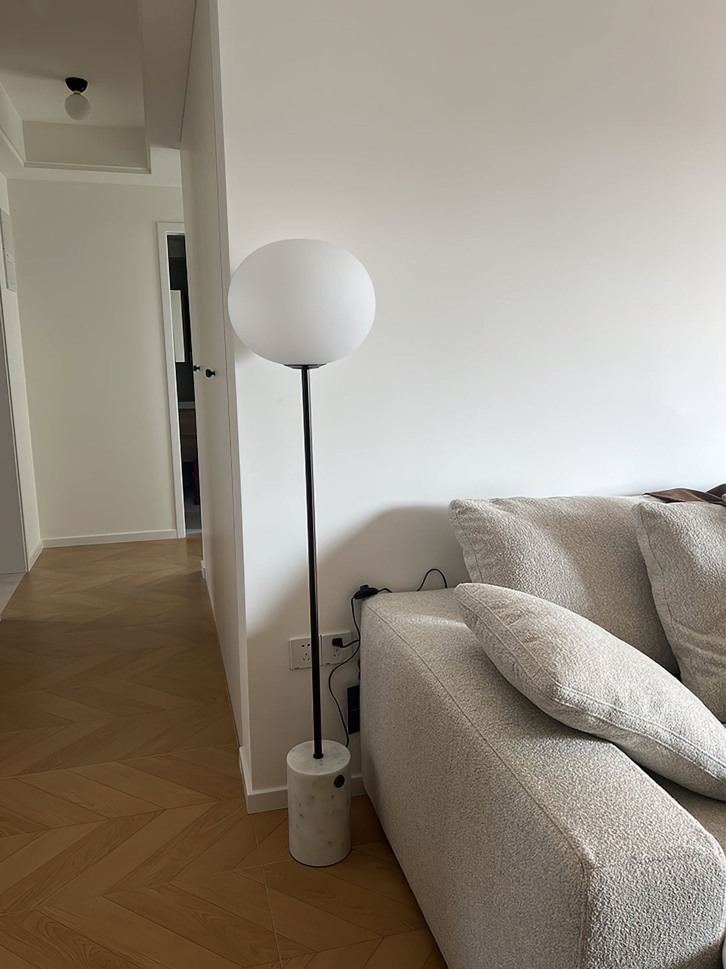 Stone and Brass Column Floor Lamp