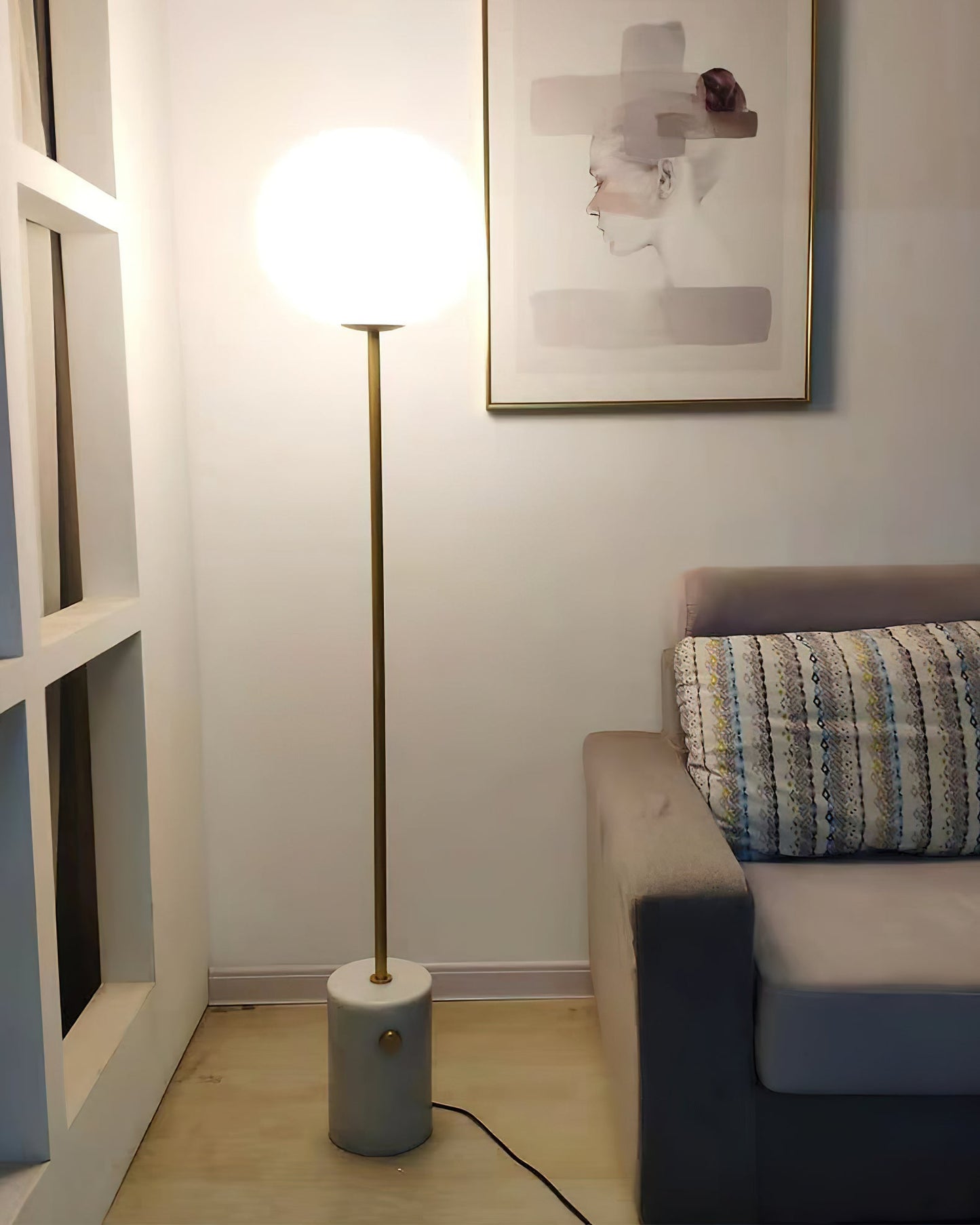 Stone and Brass Column Floor Lamp