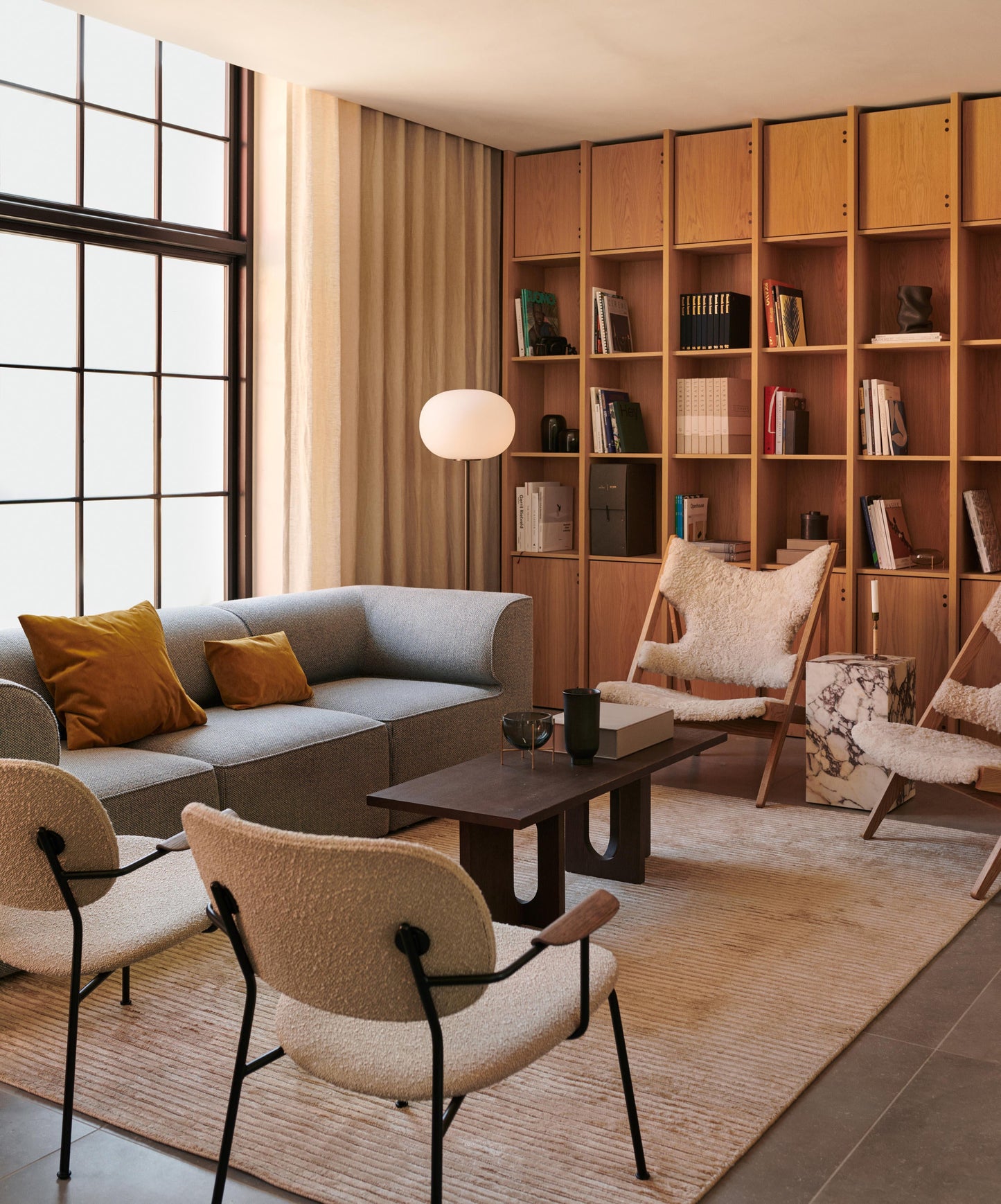Stone and Brass Column Floor Lamp