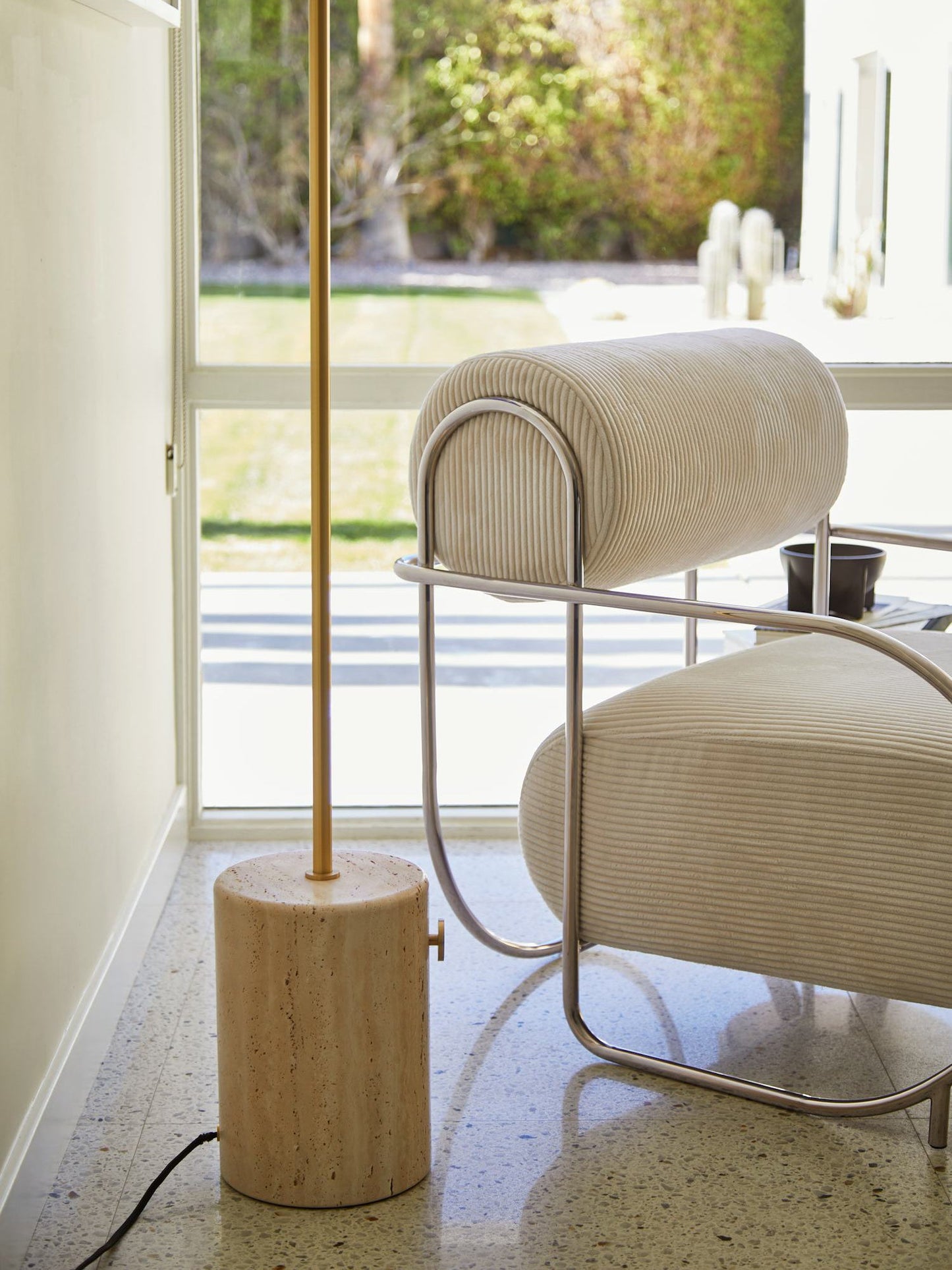 Stone and Brass Column Floor Lamp