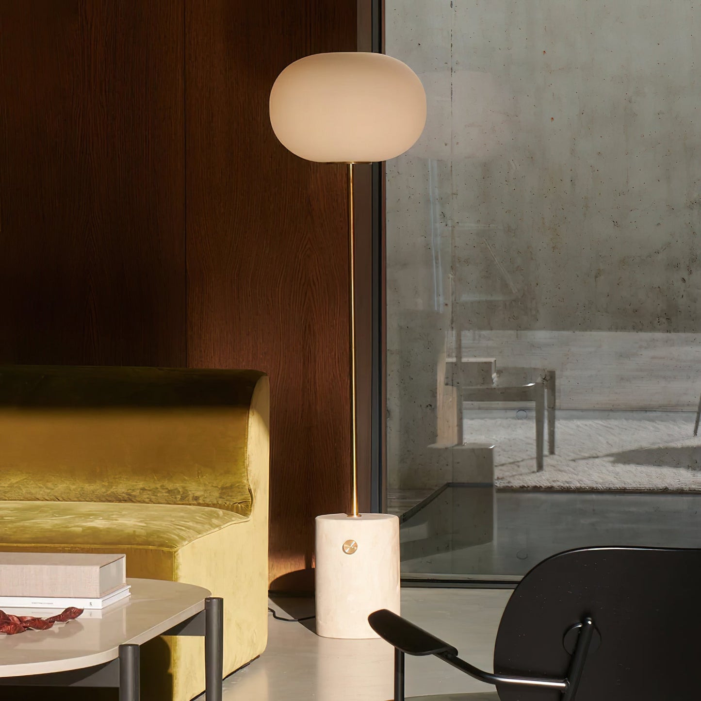 Stone and Brass Column Floor Lamp