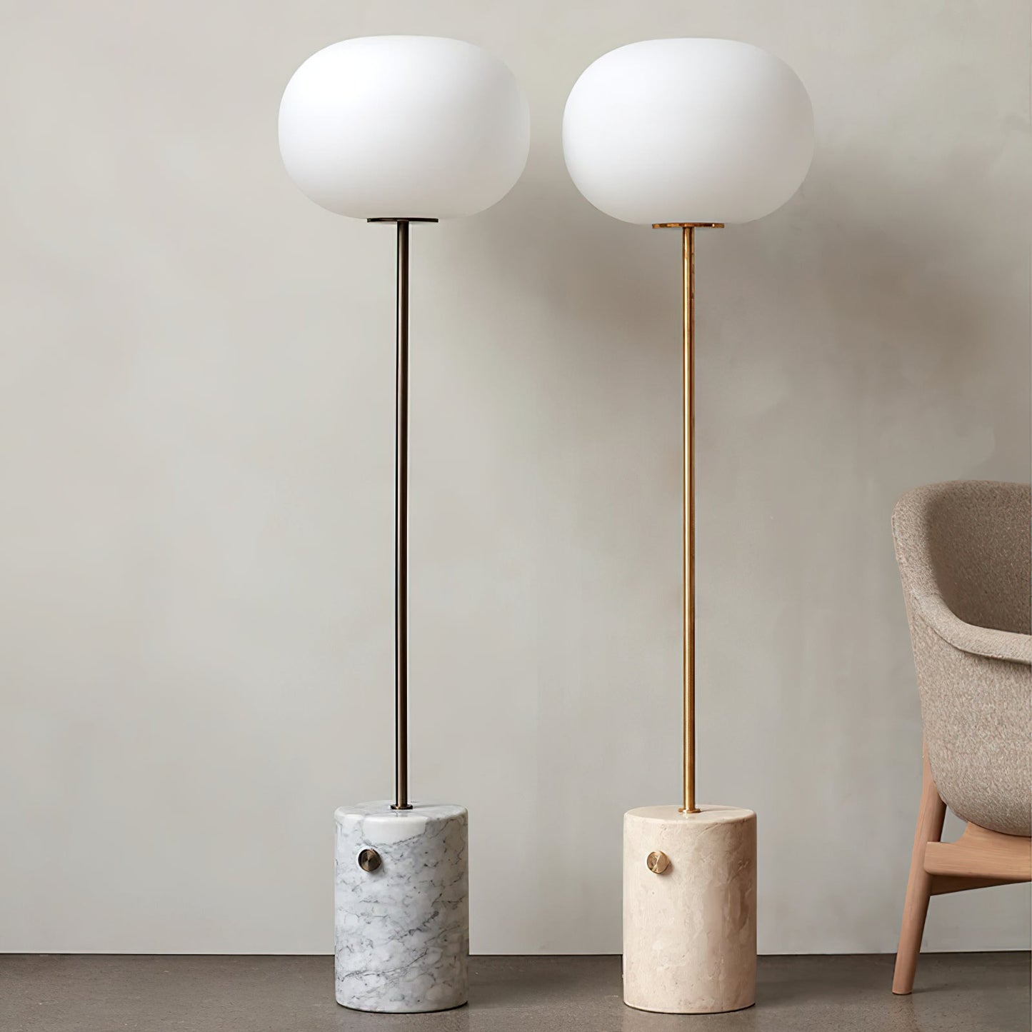 Stone and Brass Column Floor Lamp
