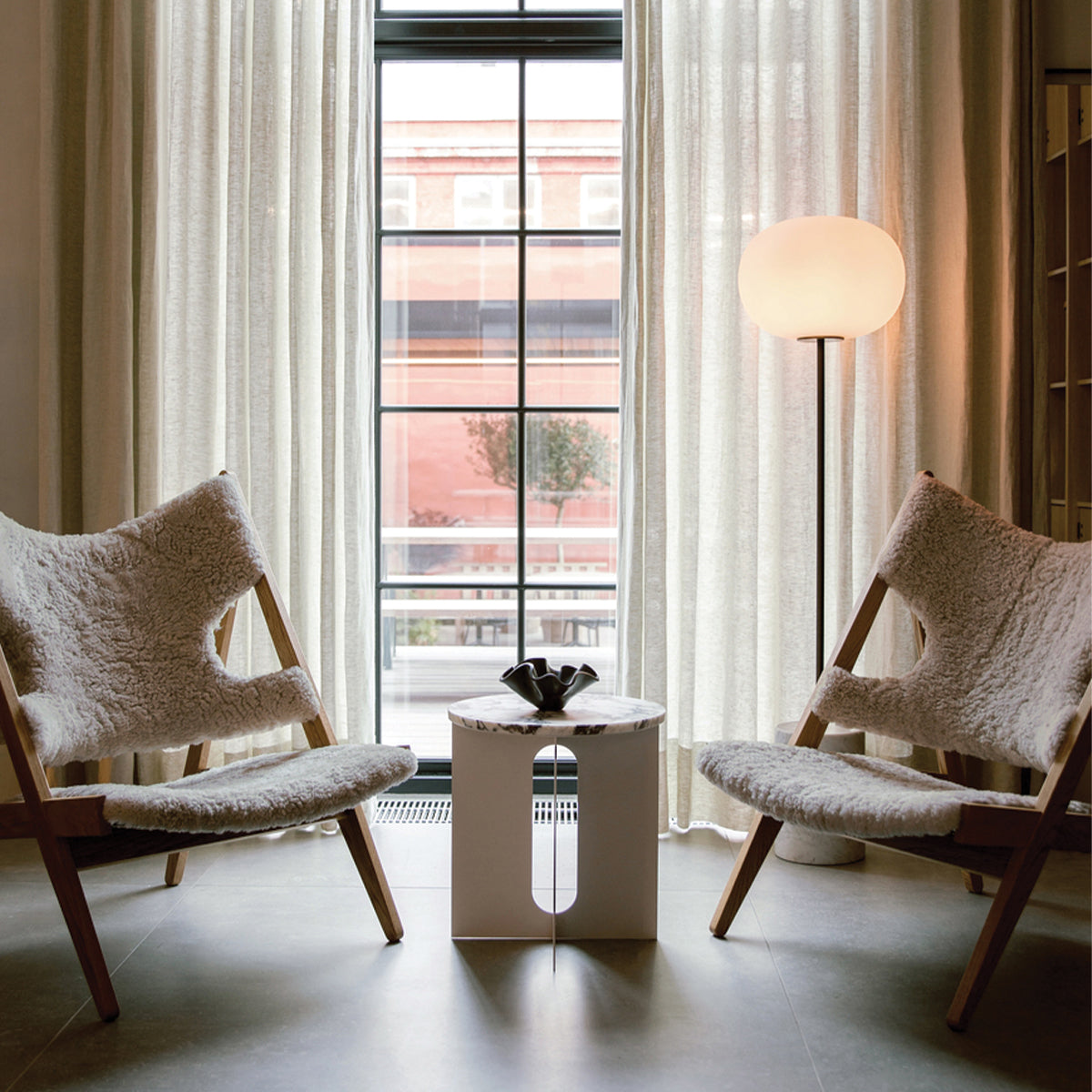 Stone and Brass Column Floor Lamp