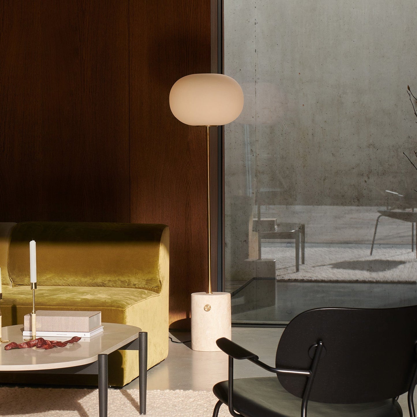 Stone and Brass Column Floor Lamp